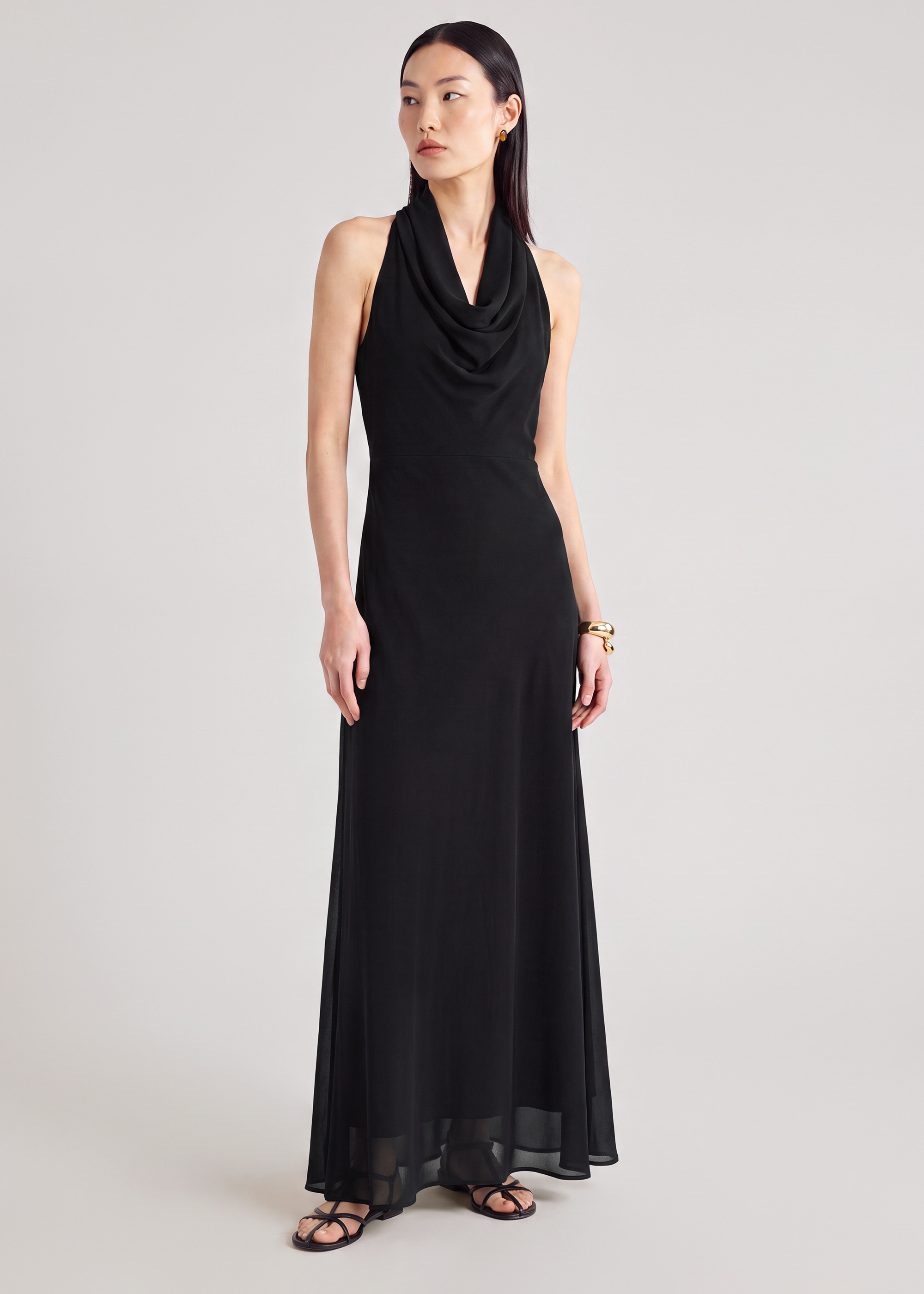 Georgette Cowl Neck Bias Floor Length Dress Love, Bonito: retailer-supplied image