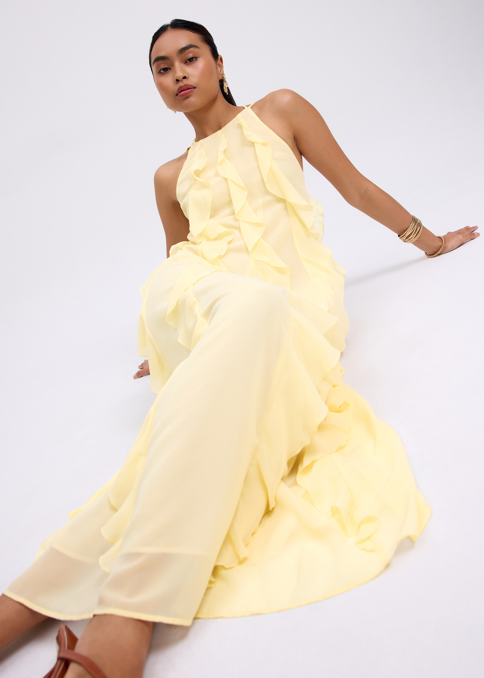 

Georgette Halter Trapeze Frill Maxi Dress