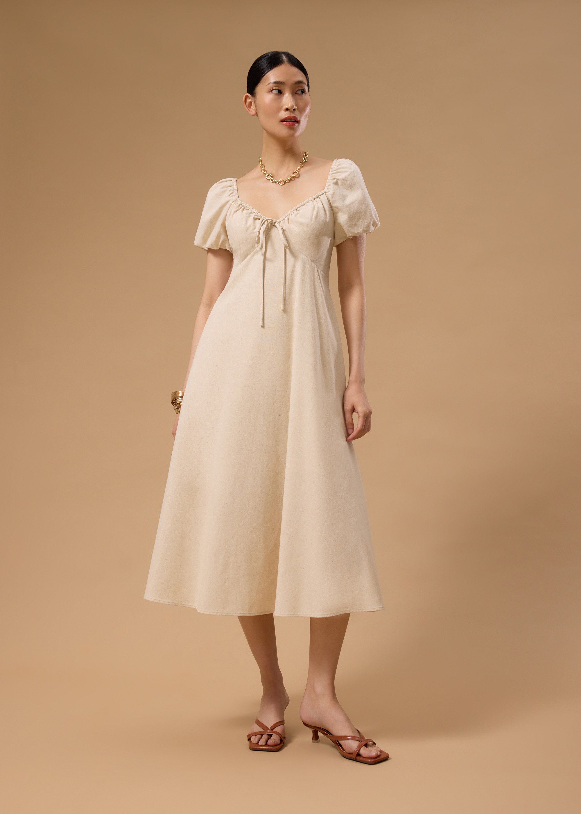 

BraFree by LB Linen Sweetheart Puff Sleeve Midaxi Dress Love, Bonito