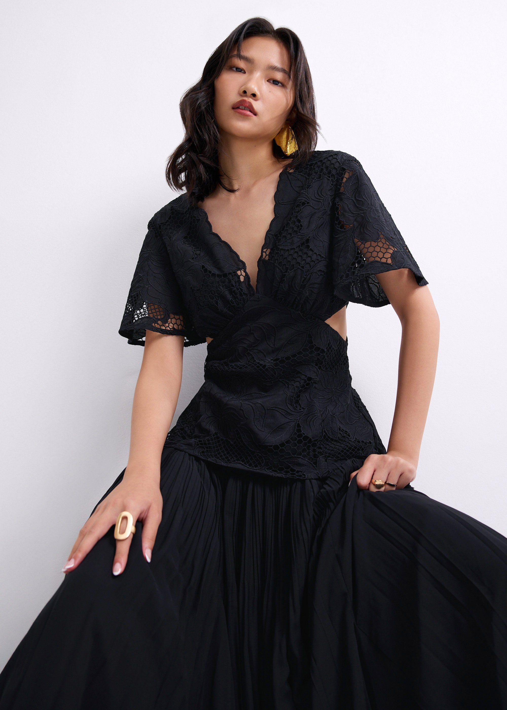 

Lace V-Neck Bell Sleeve Fit & Flare Maxi Dress Love, Bonito