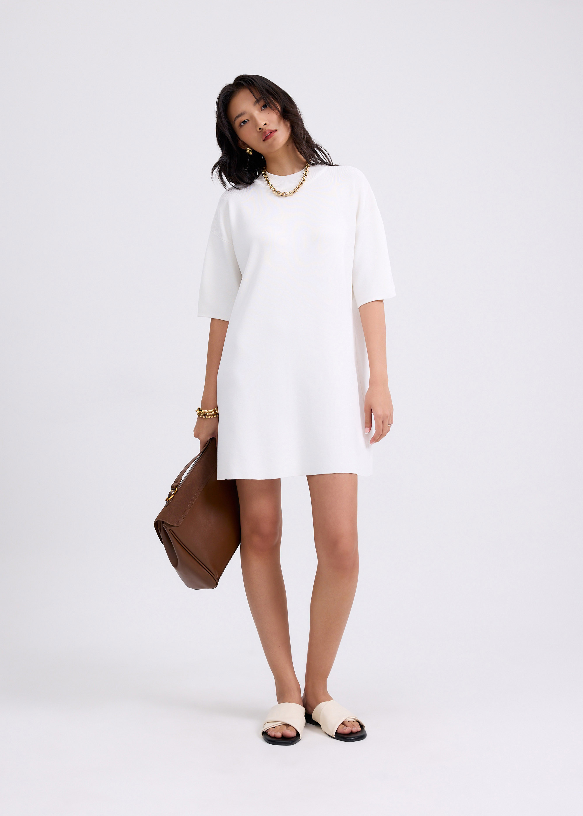 

Knit Round Neck Shift Mini Dress