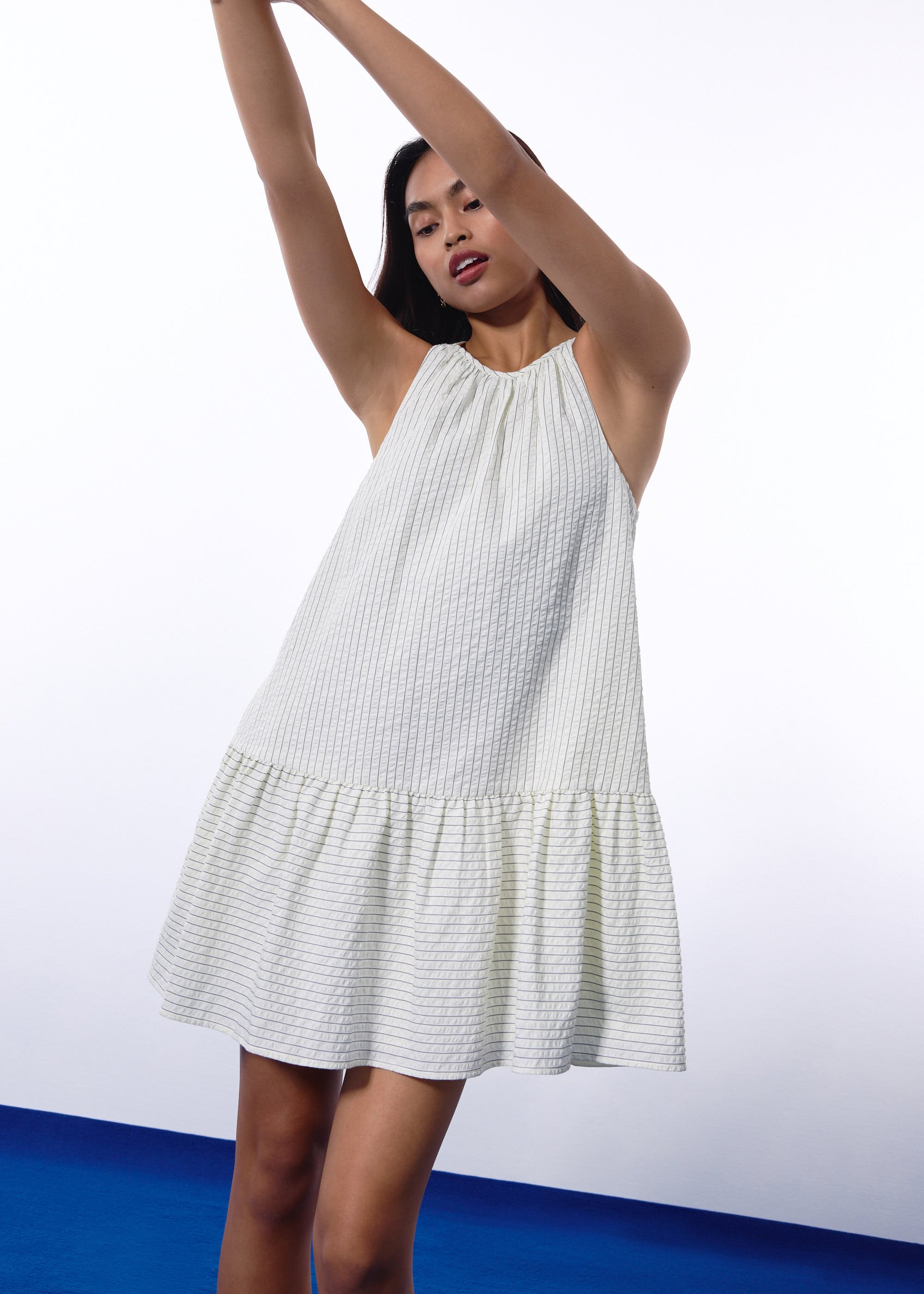 

Pinstripe Seersucker Halter Trapeze Mini Dress Love, Bonito