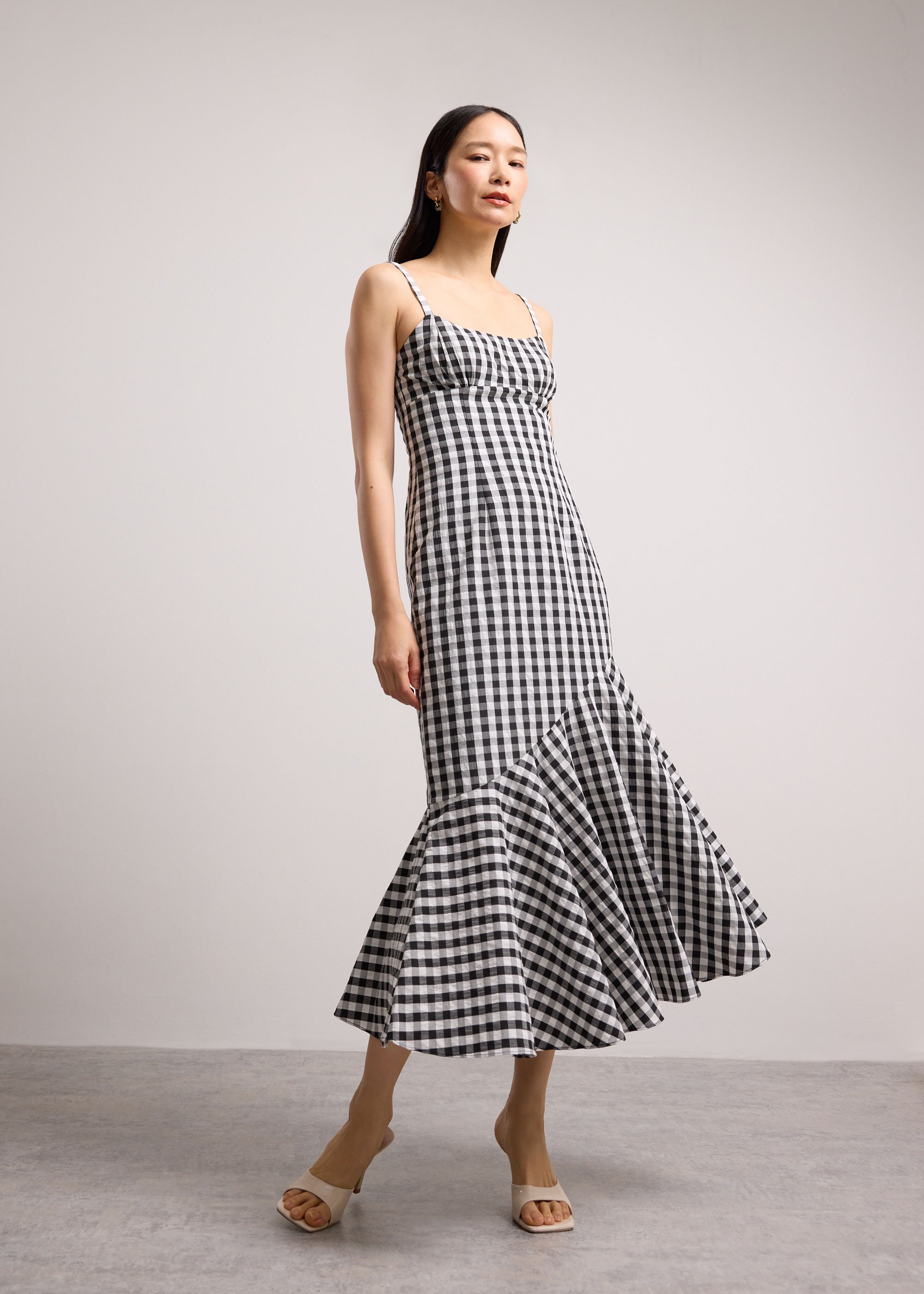 

Gingham Seersucker Straight Neck Column Midaxi Dress Love, Bonito