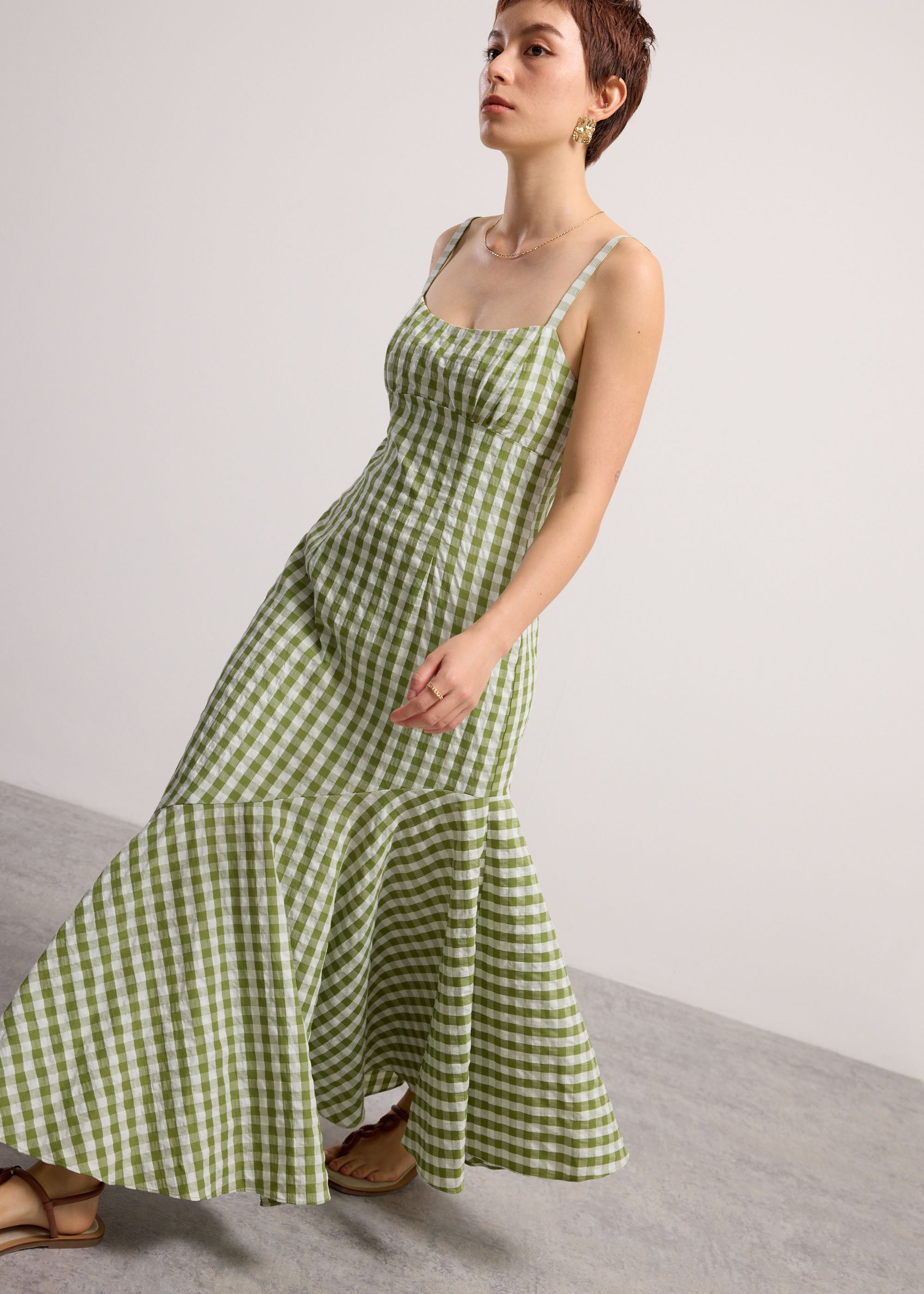 

Gingham Seersucker Straight Neck Column Midaxi Dress Love, Bonito