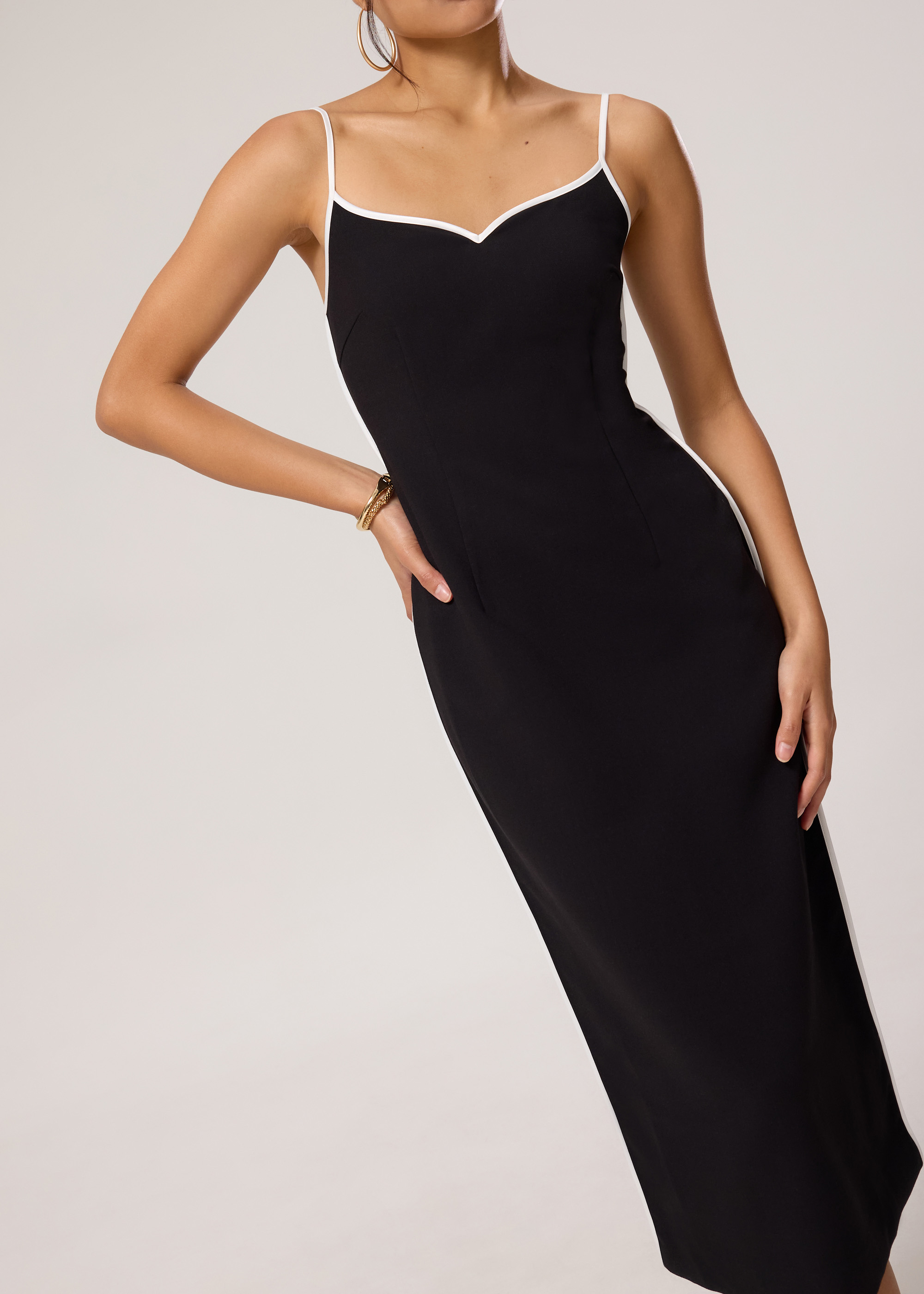 

Padded Contrast Piping Sweetheart Column Midaxi Dress Love, Bonito