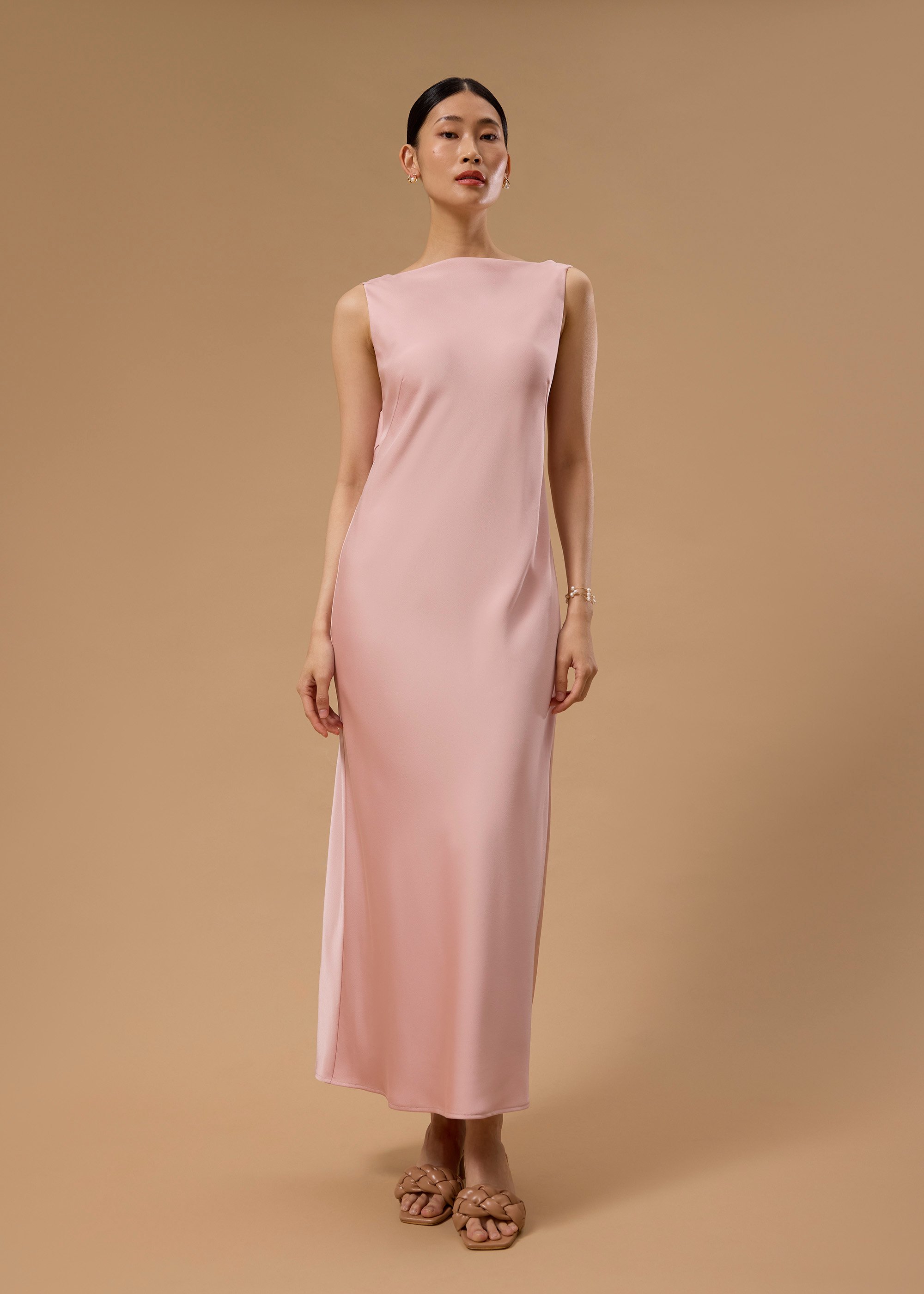 

Padded Satin Cowl Neck Bias Cut Maxi Dress Love, Bonito