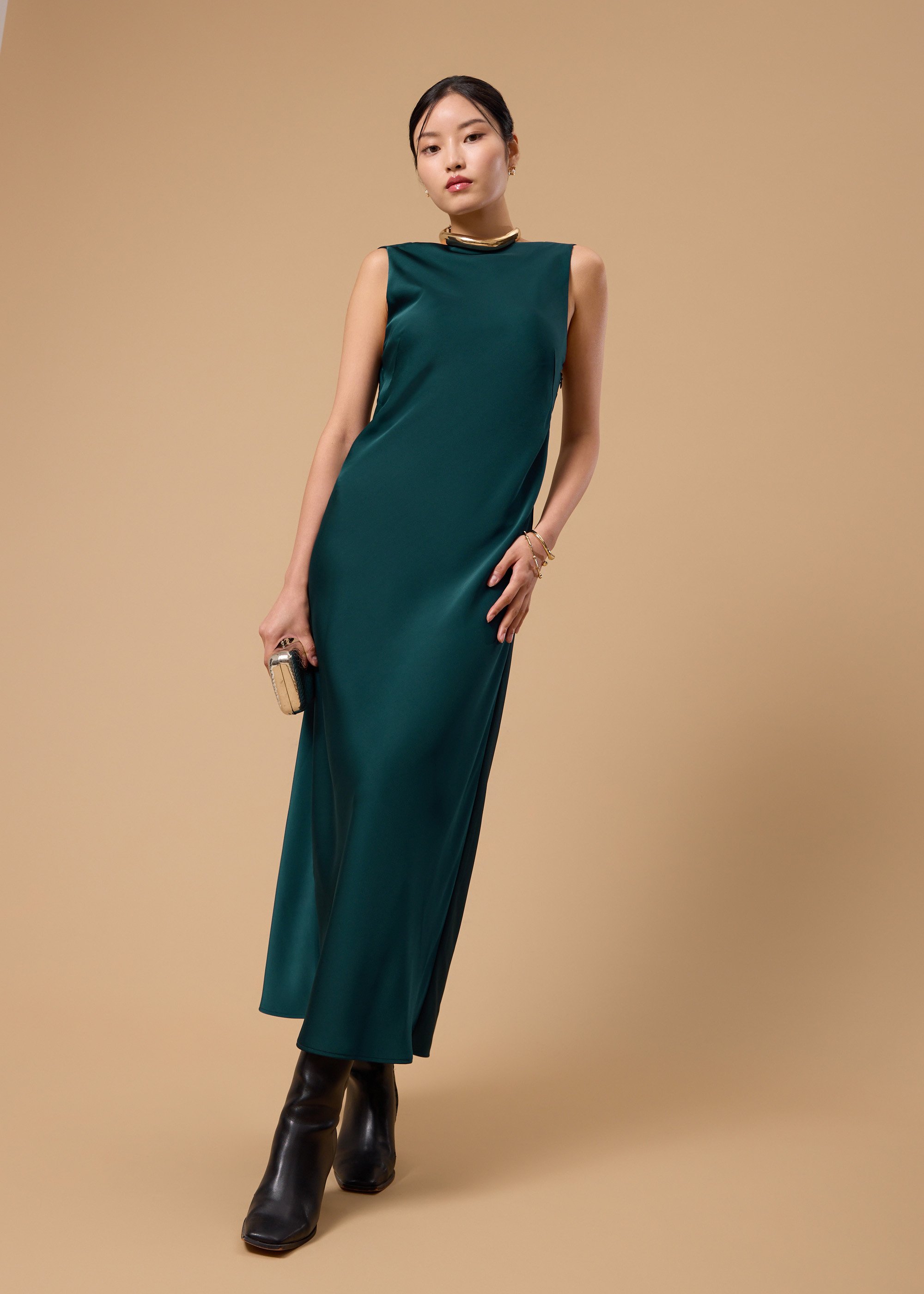 

Padded Satin Cowl Neck Bias Cut Maxi Dress Love, Bonito