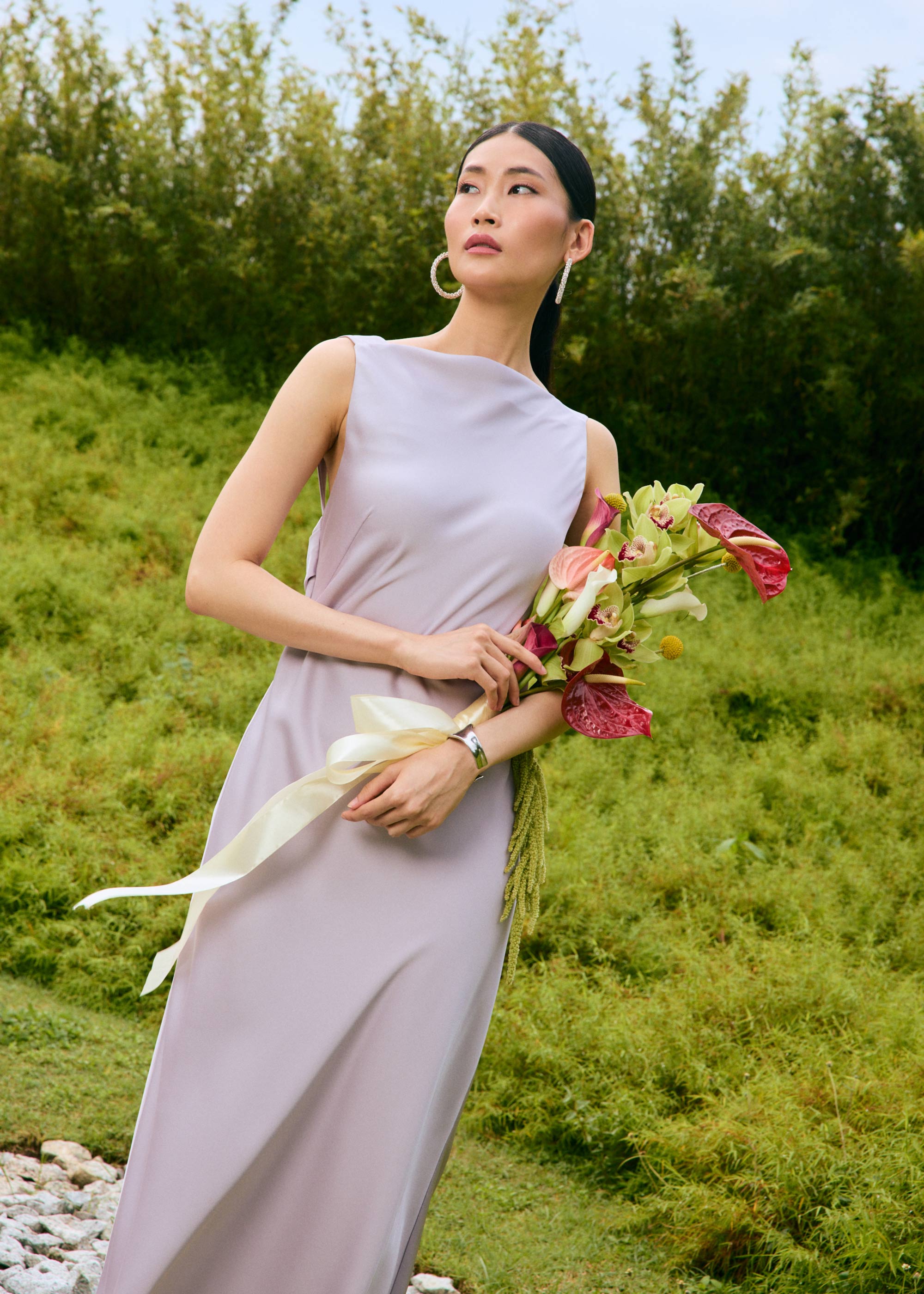 

BraFree by LB Satin Cowl Neck Bias Cut Maxi Dress Love, Bonito