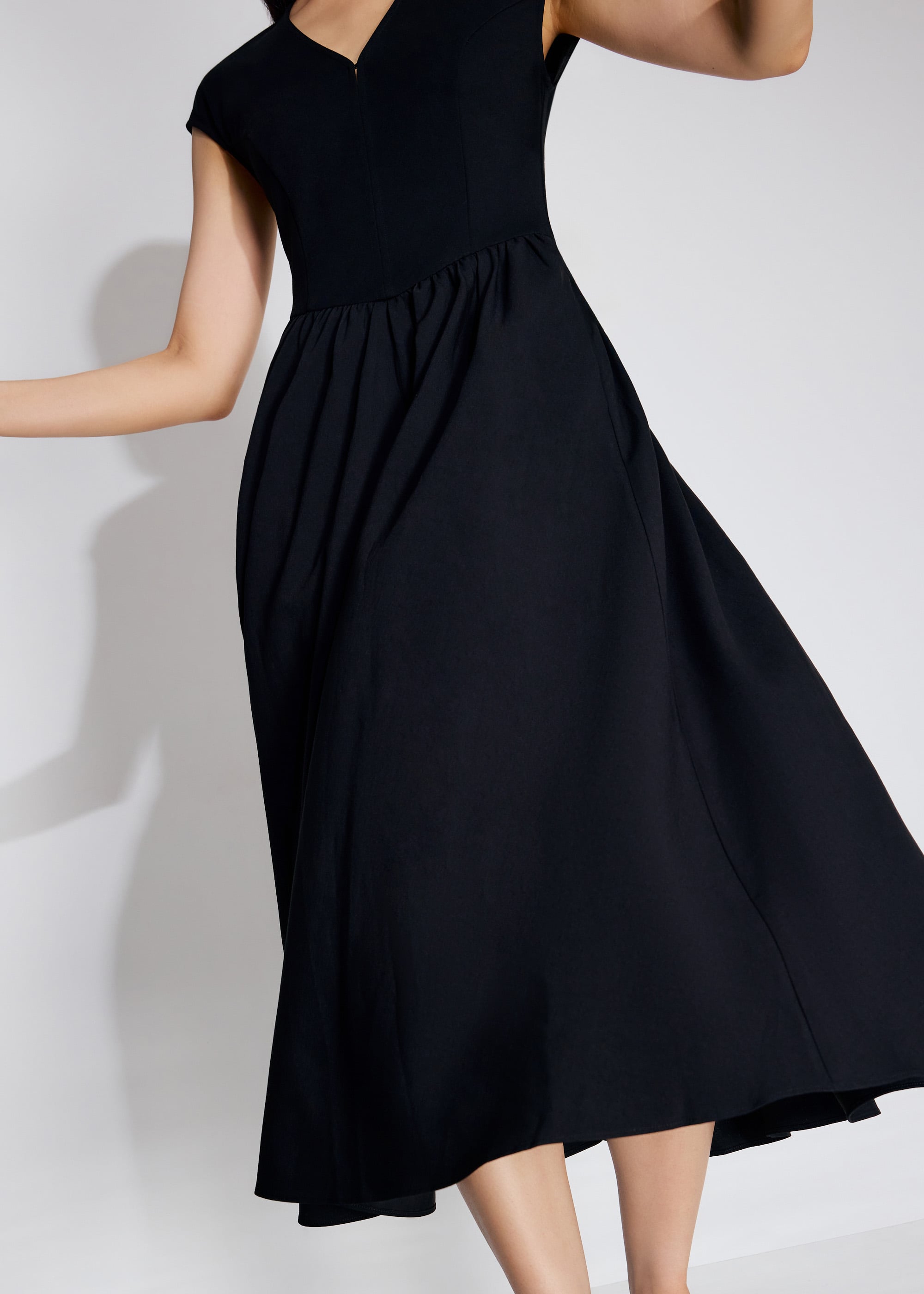 Panelled Mixed Fabric V-Neck Fit & Flare Midaxi Dress Love, Bonito