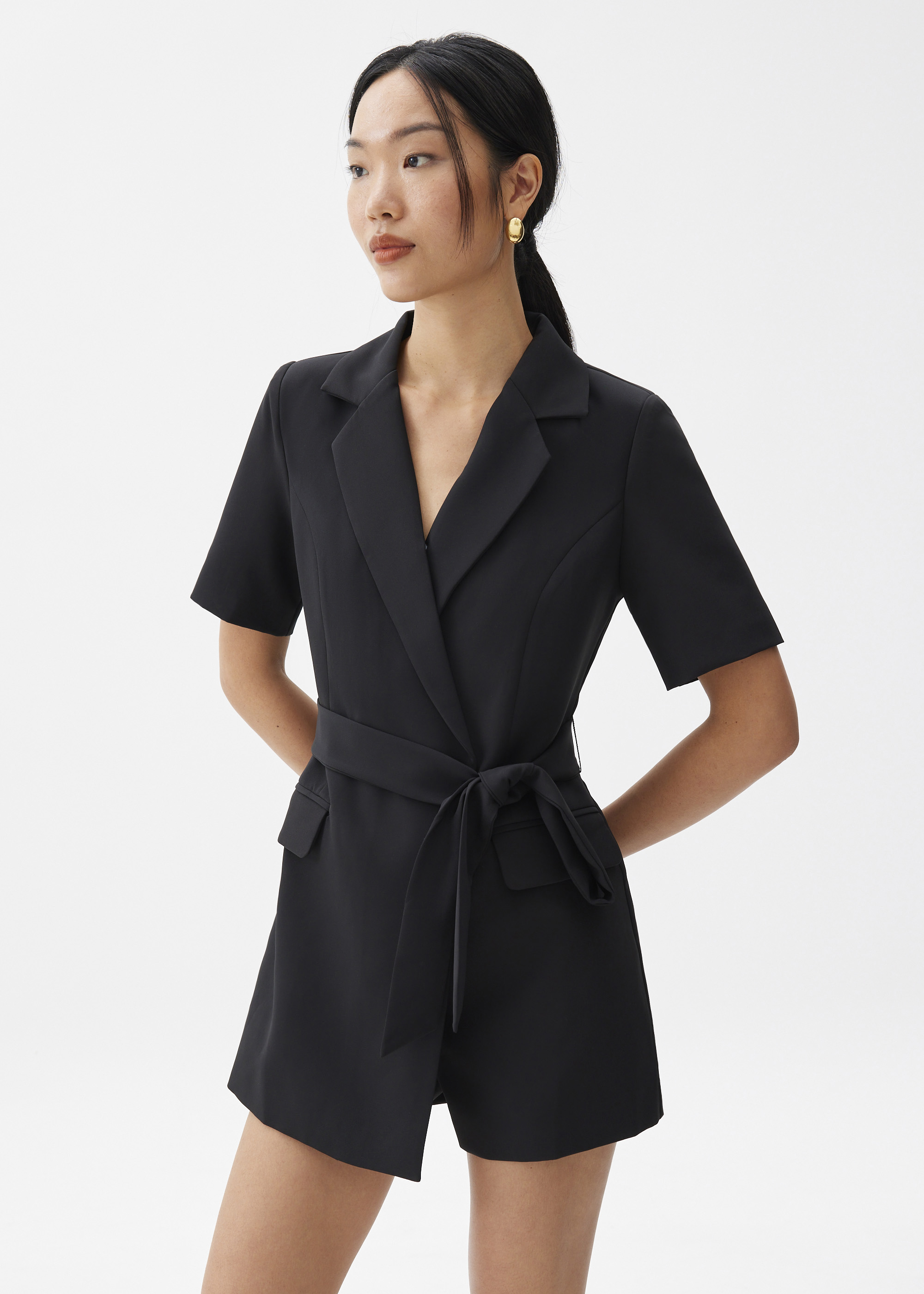 

Tailored Belted A-line Romper-014-M
