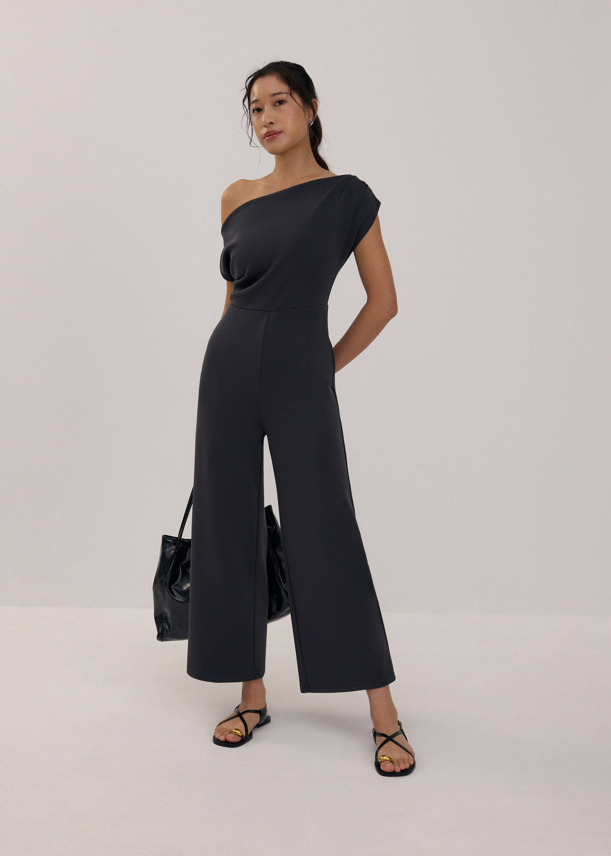 

Pleated Neoprene Asymmetric Jumpsuit