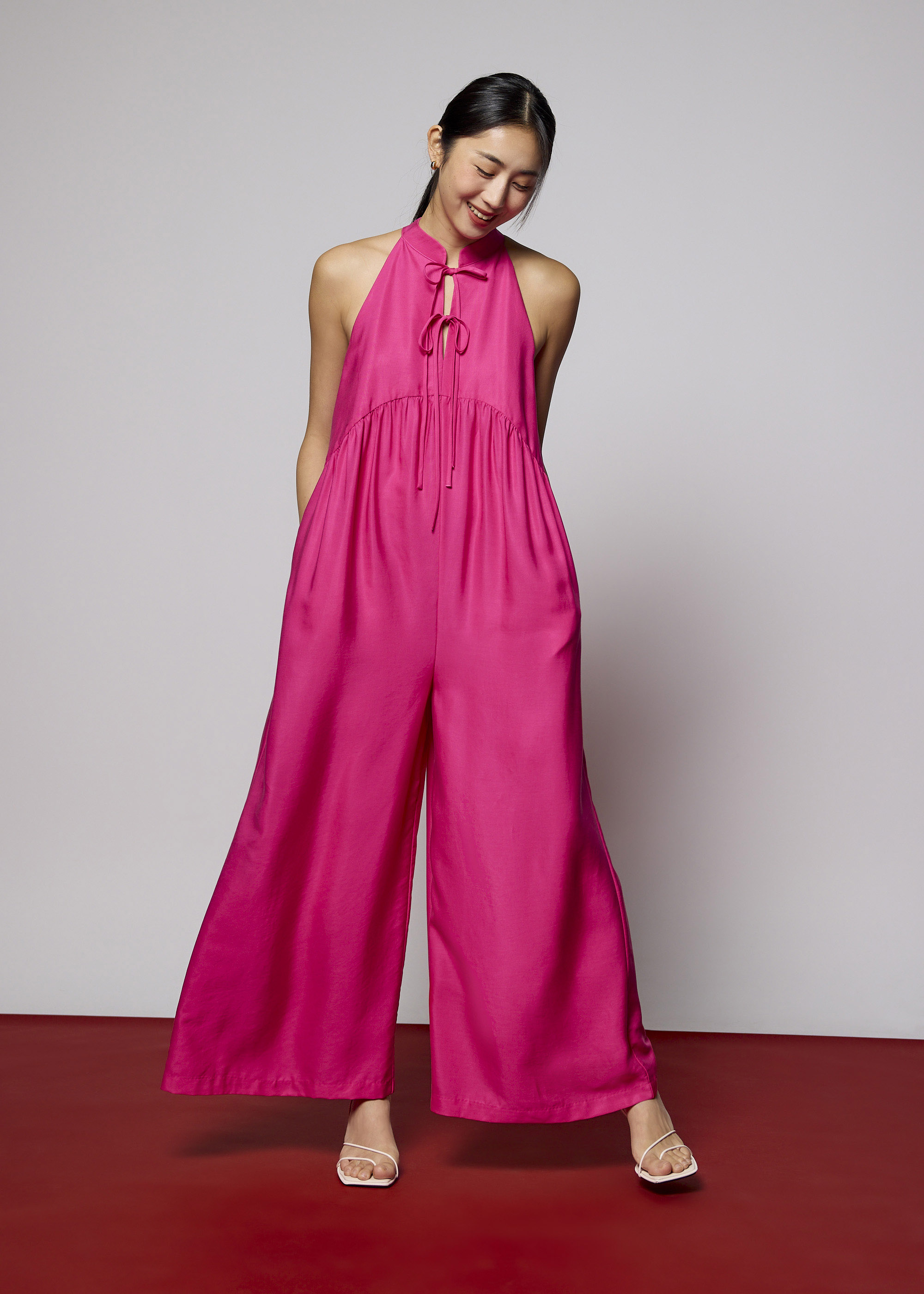 

Lyocell Mandarin Collar Wide Leg Jumpsuit-053-M