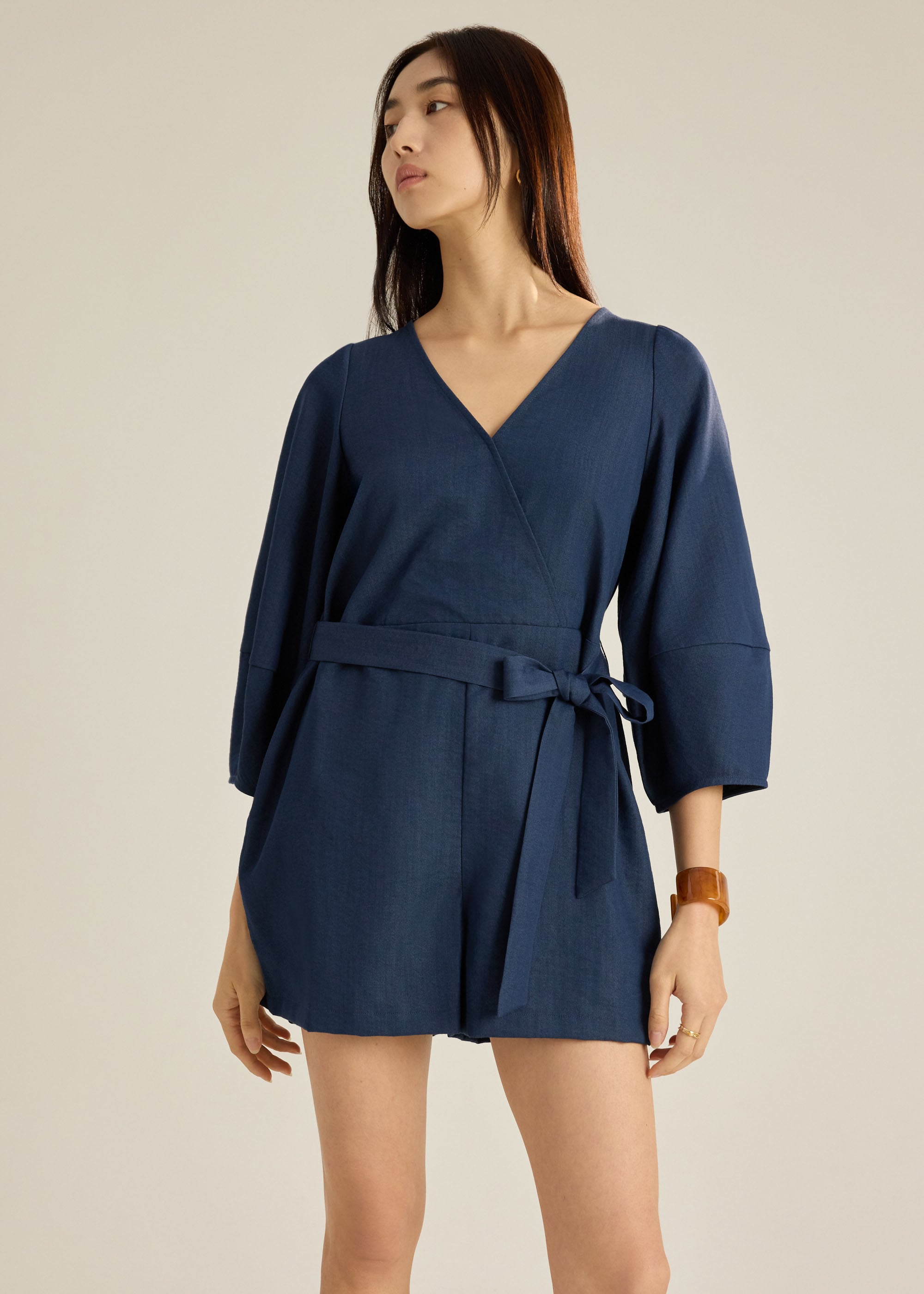 Cocoon Sleeve A-Line Romper With Sash Love, Bonito: retailer-supplied image