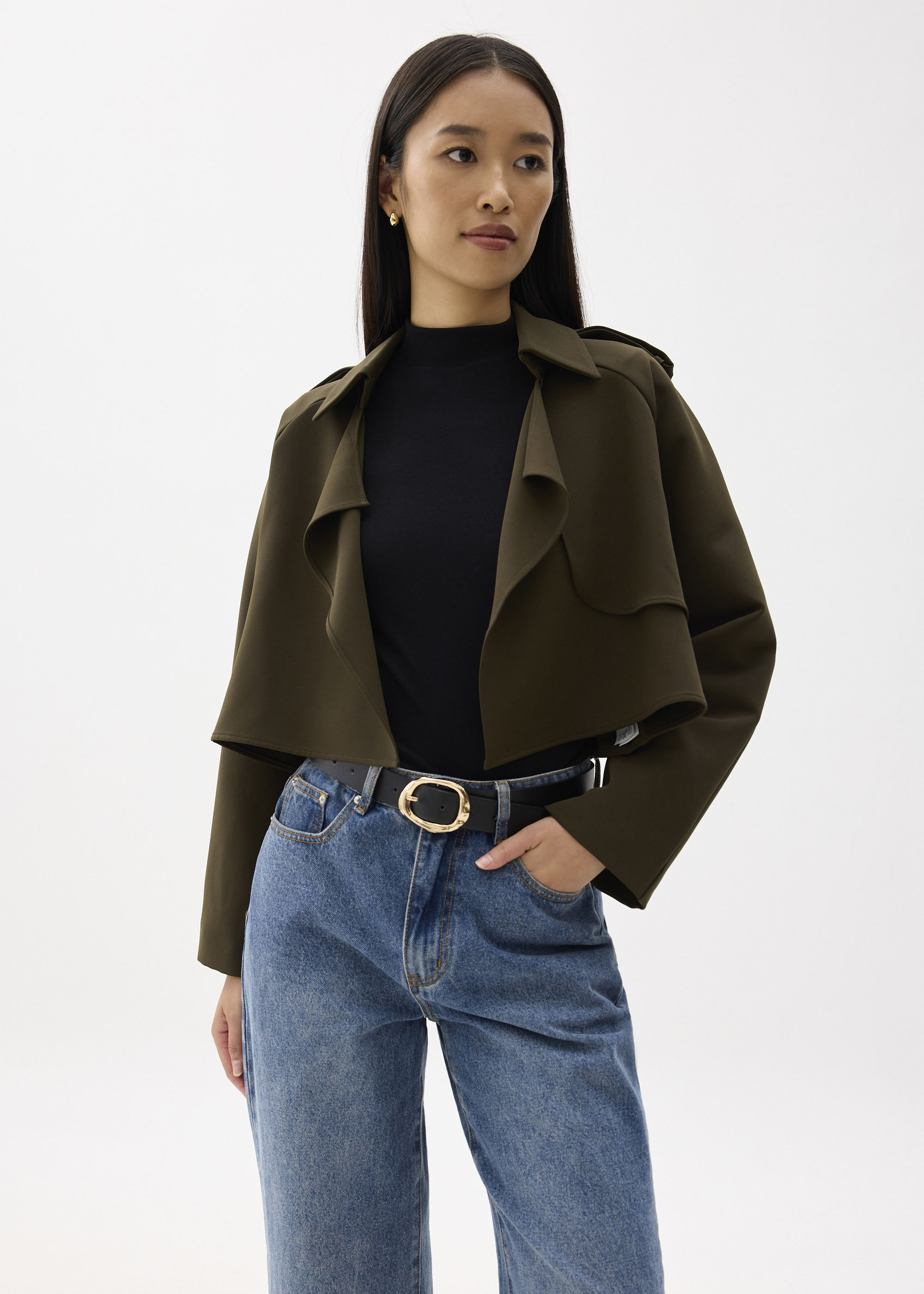 

RuchedReadyâ„¢ Collared Boxy Crop Jacket-080-XL