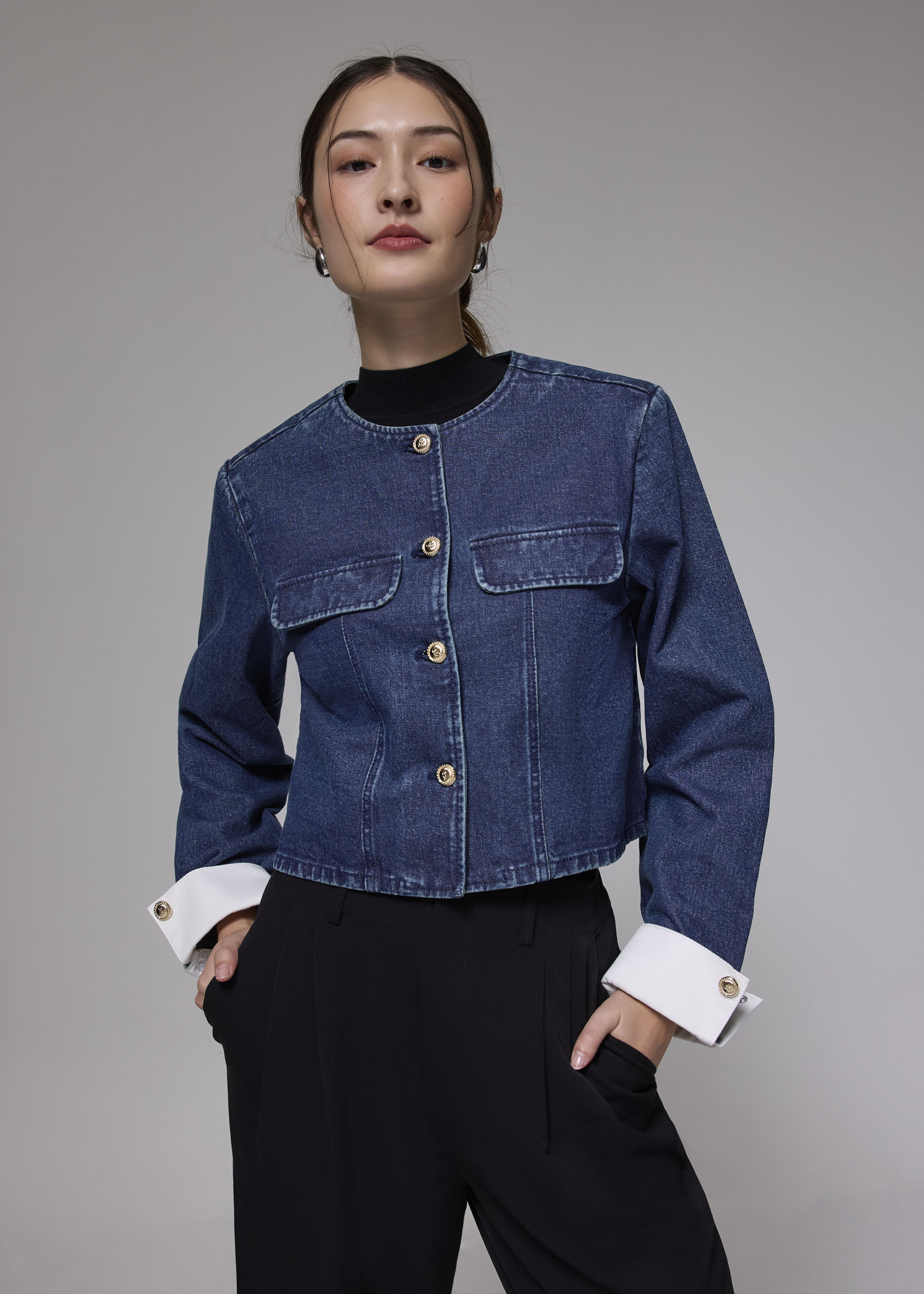 

Denim Boxy Cuff Sleeve Jacket-417-L