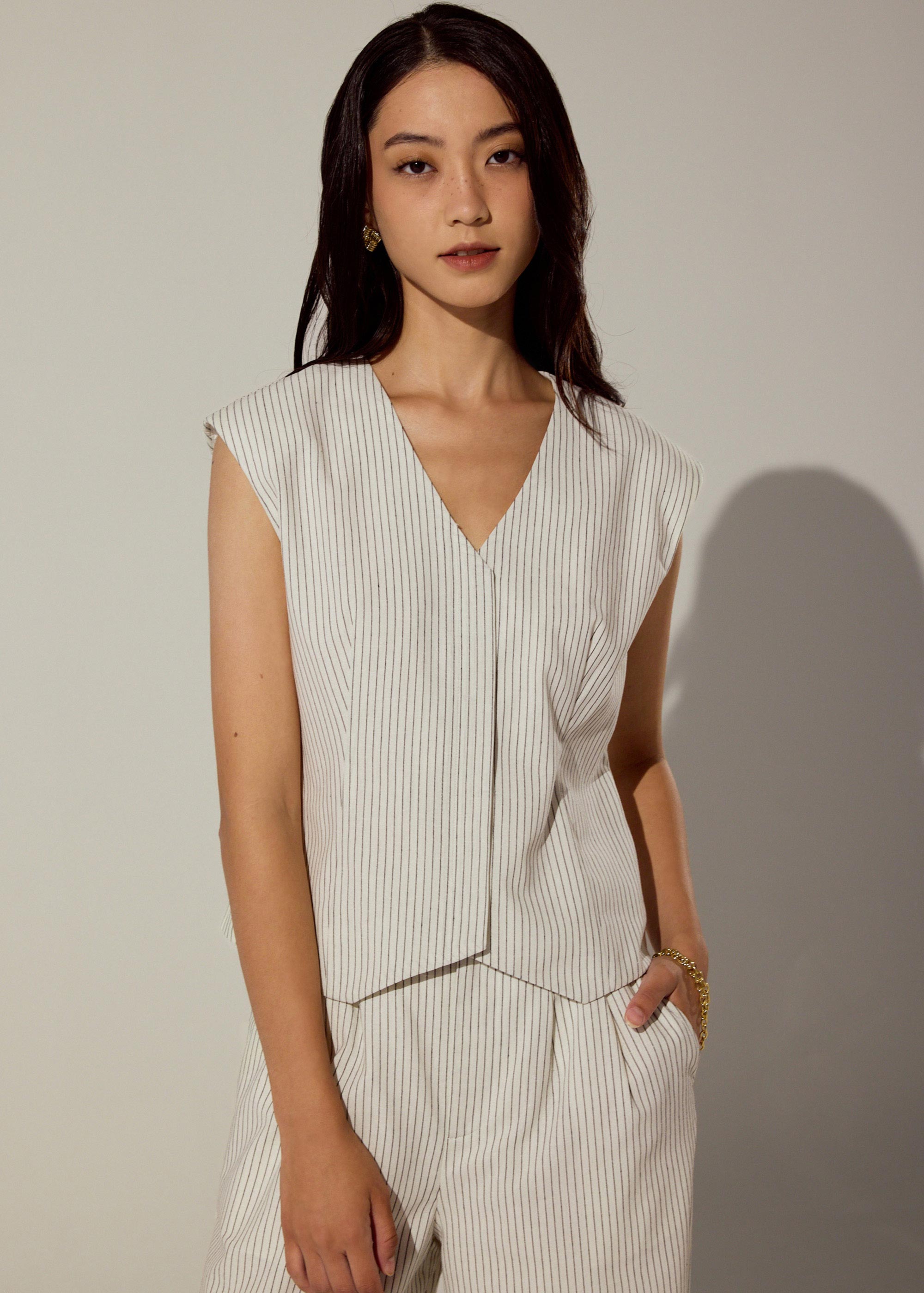 

Striped Linen Vest in White