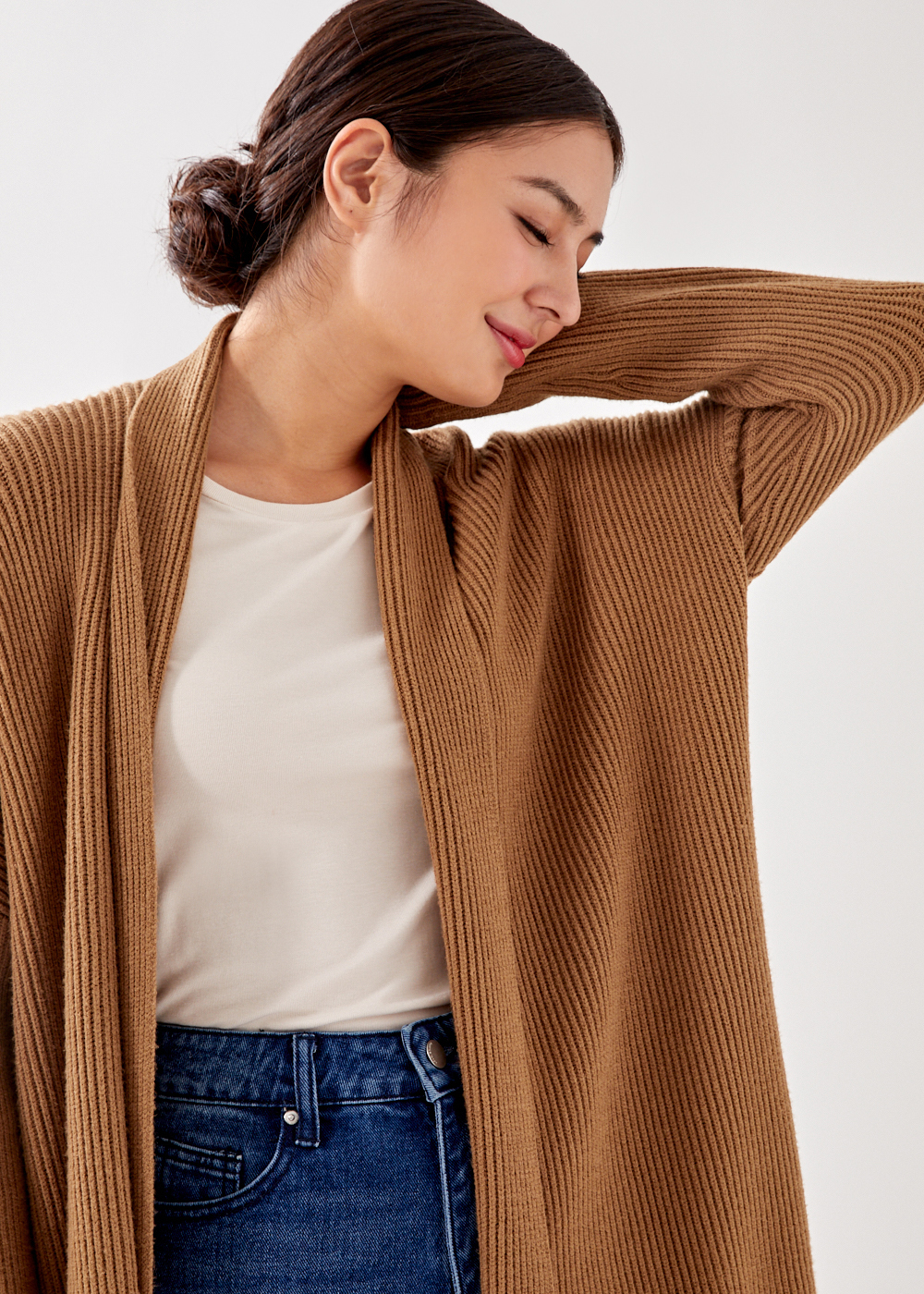 orange longline cardigan