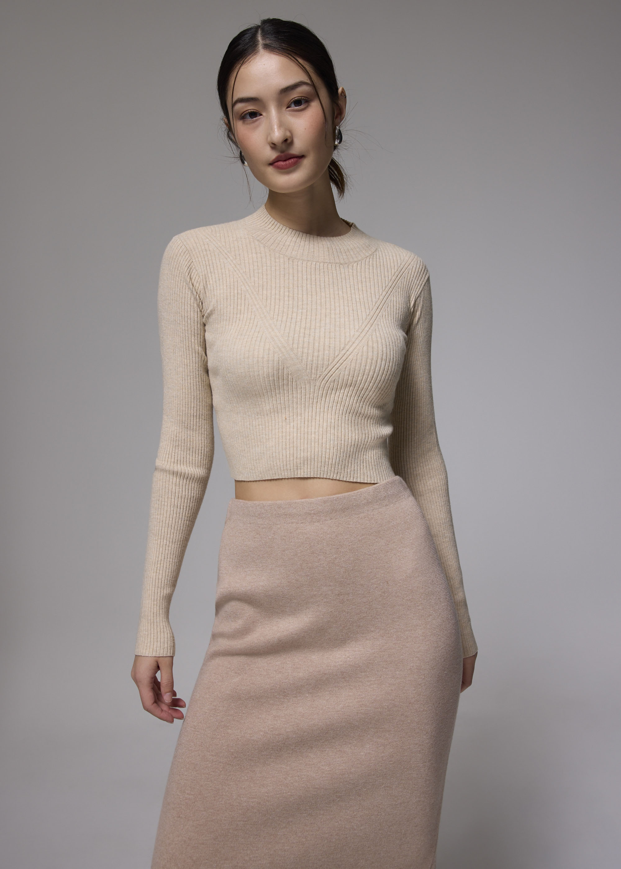 

Knit Round Neck Fitted Crop Sweater-043-M