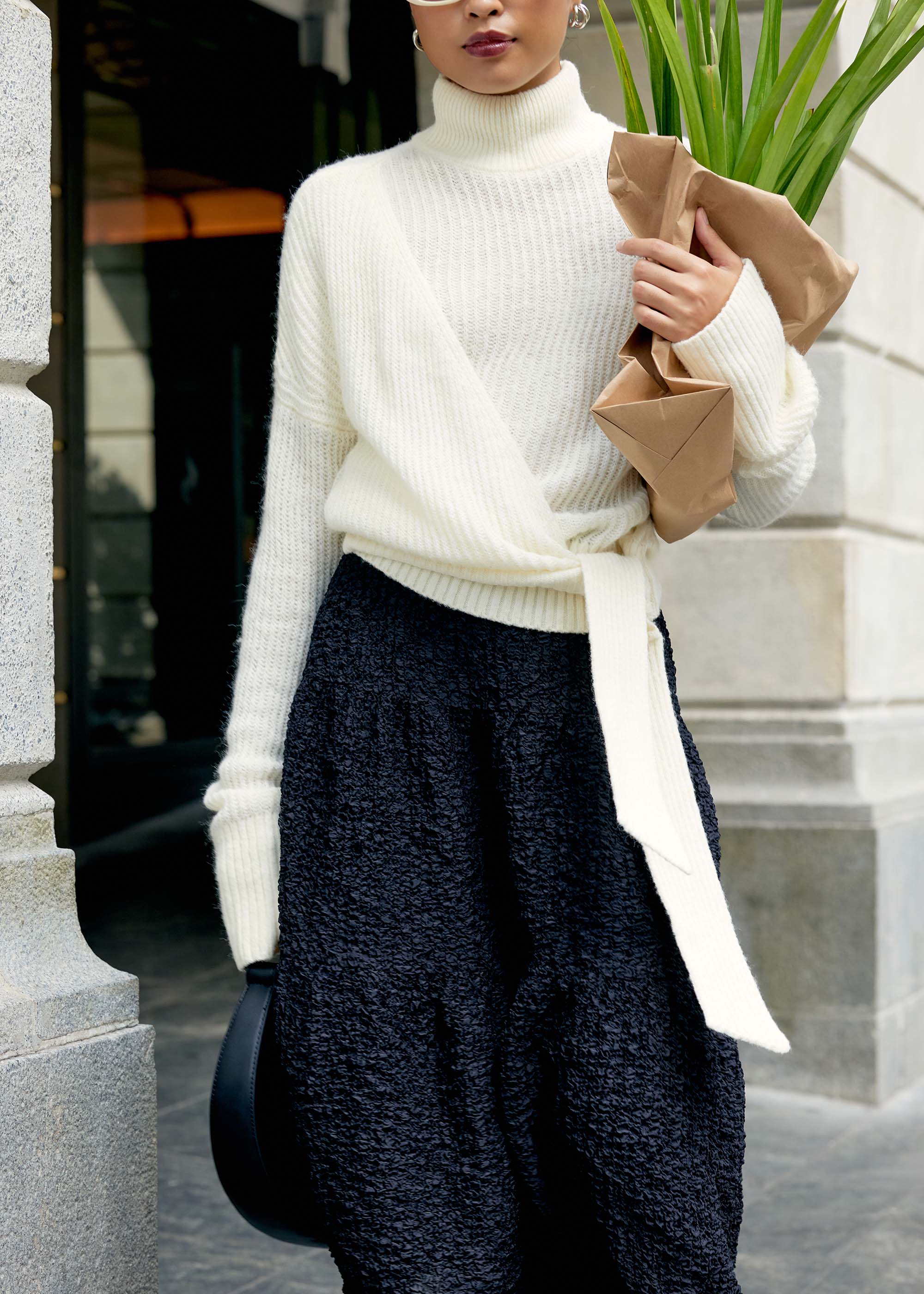 

Knit Turtle Neck Wrap Sweater