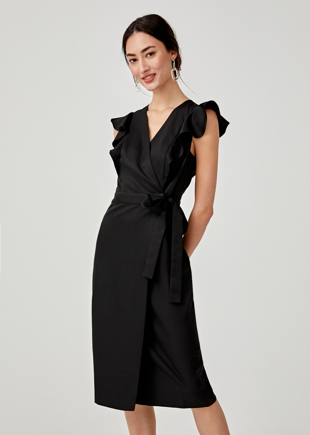 Buy Akina Ruffle Sleeve Wrap Dress @ Love, Bonito Singapore | Shop ...