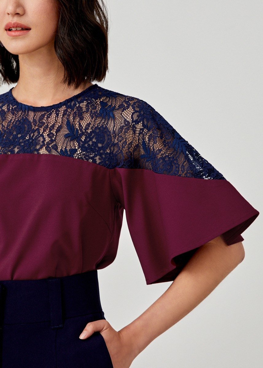 lace flutter sleeve top