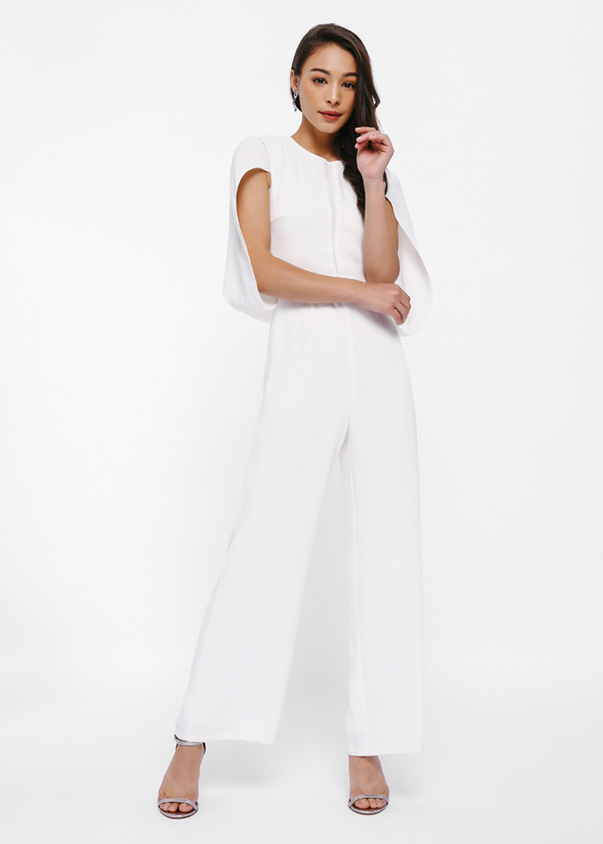 women's white jumpsuit with cape