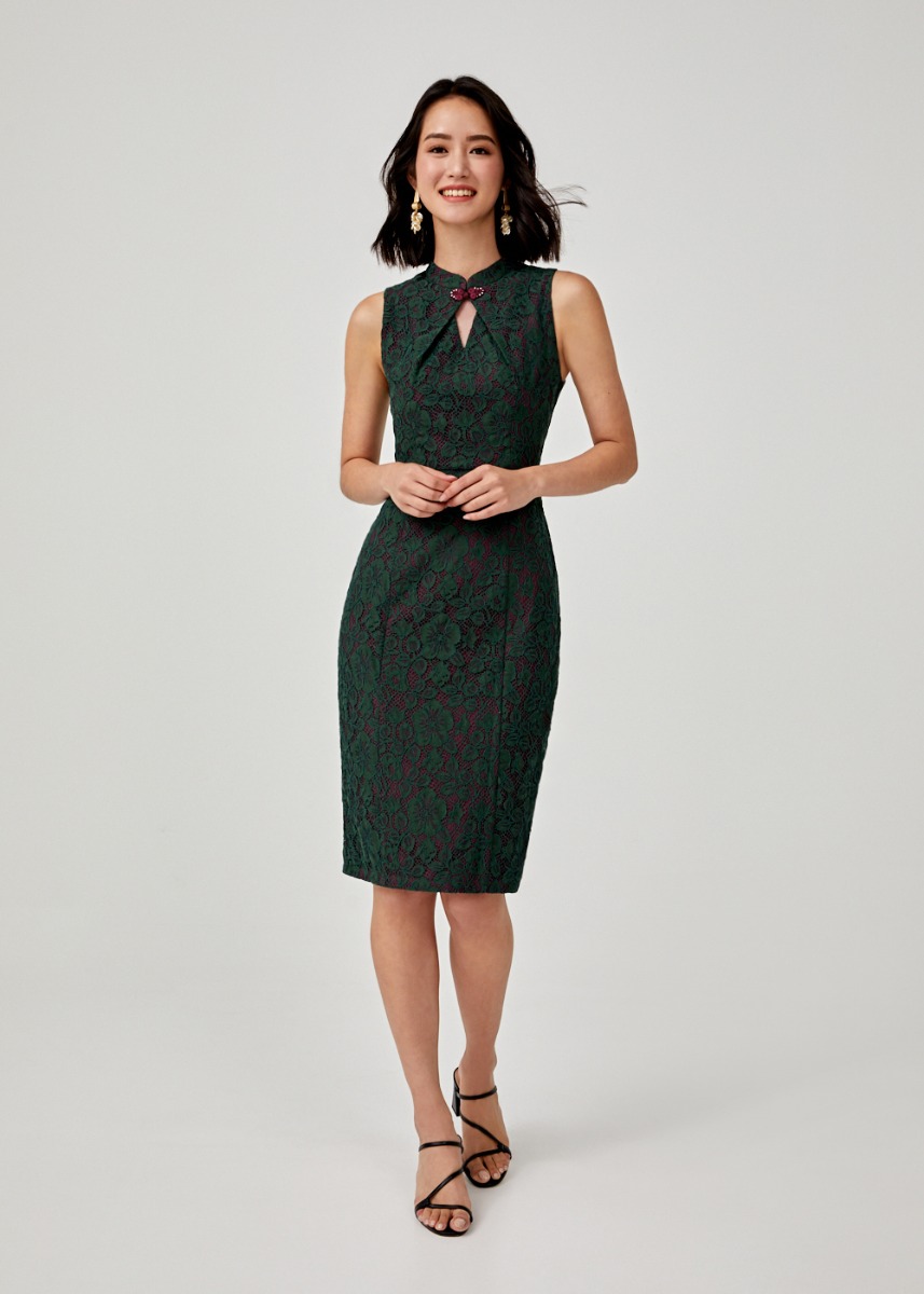 mandarin collar midi dress