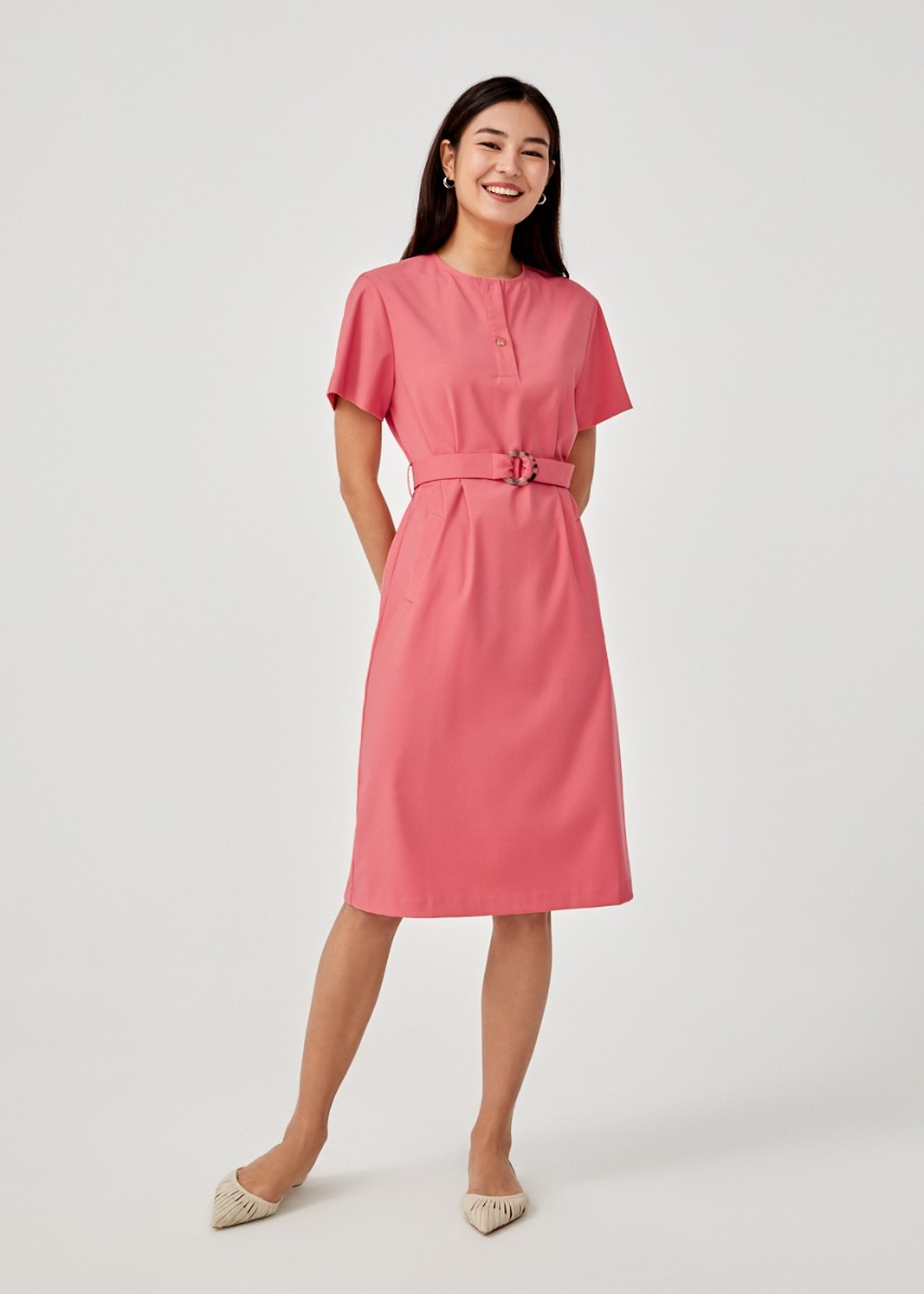 women's belted midi shirt dress with pocket