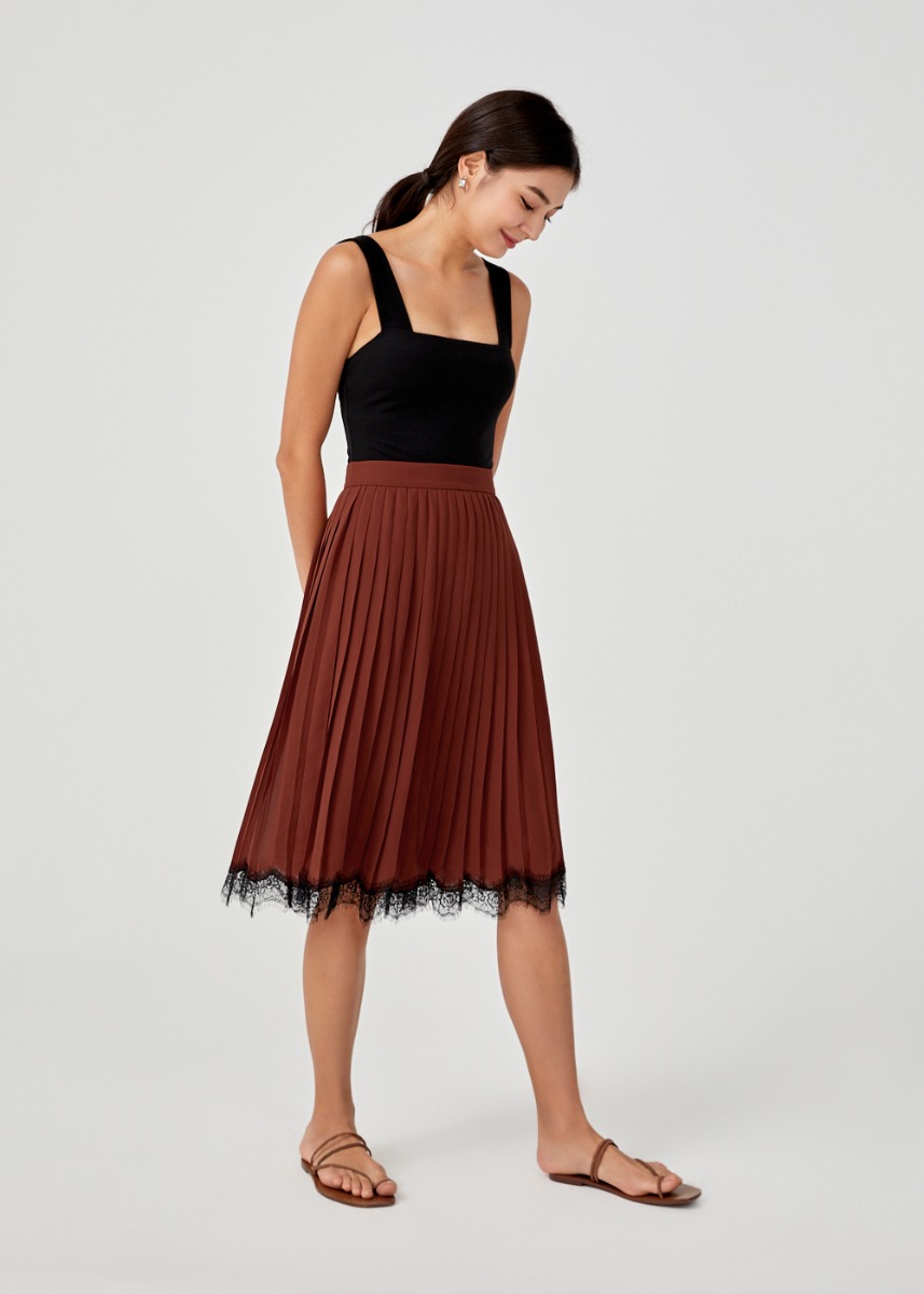 Buy Rebecca Lace Trim Pleated Midi Skirt @ Love, Bonito Singapore