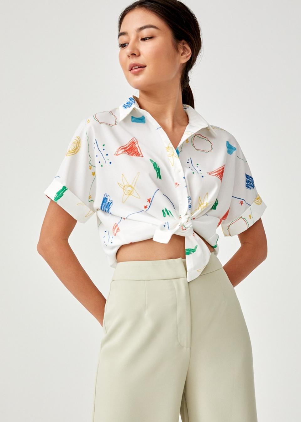 Baylin Relaxed Cuffed Shirt in Sunny Scribbles