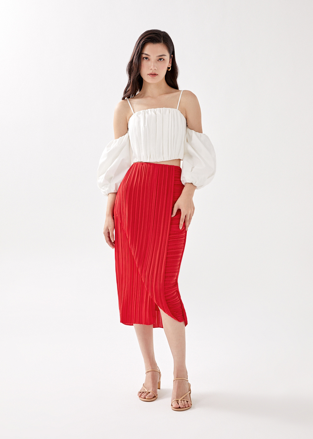 

Sorrel Pleated Foldover Midi Skirt-020-XS