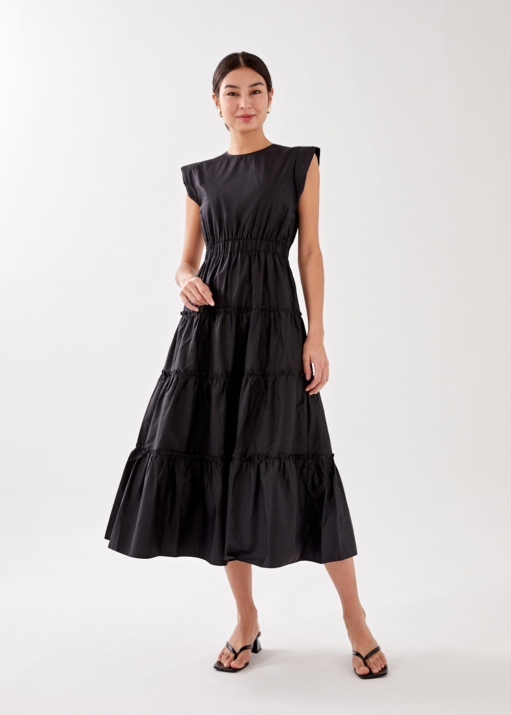 

Relia Elastic Ruched Tiered Maxi Dress-014-XL