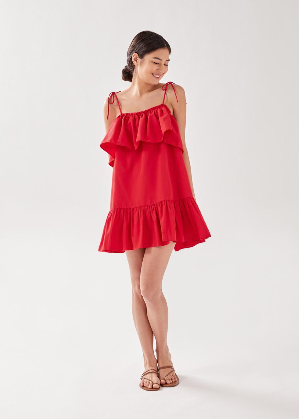 Buy Penelo Tie Shoulder Ruffle Swing Dress @ Love, Bonito Singapore | Shop  Women's Fashion Online