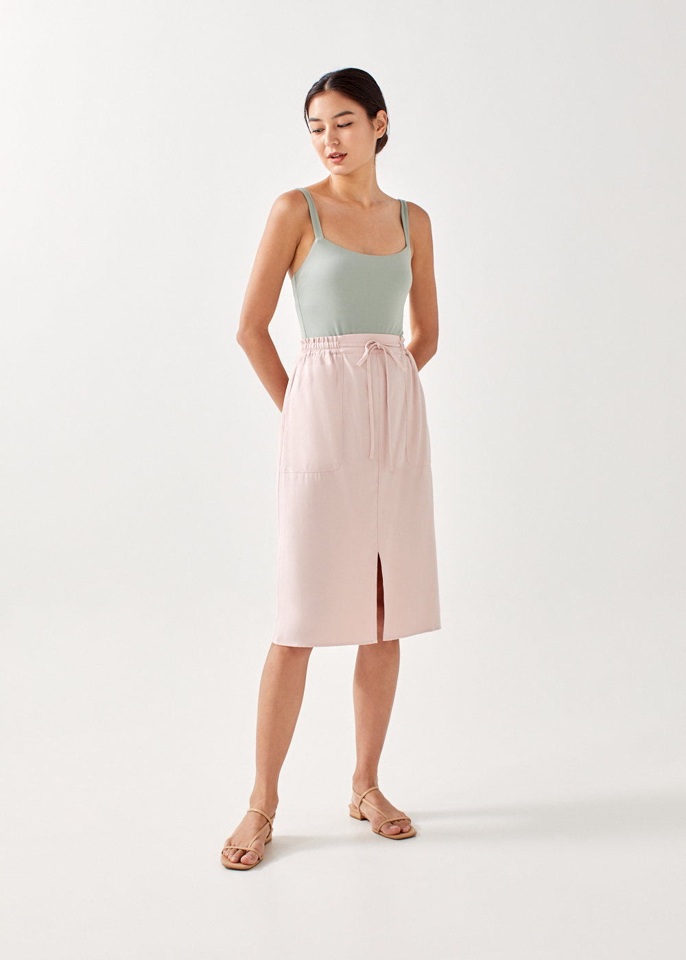 Drawstring sale midi skirt