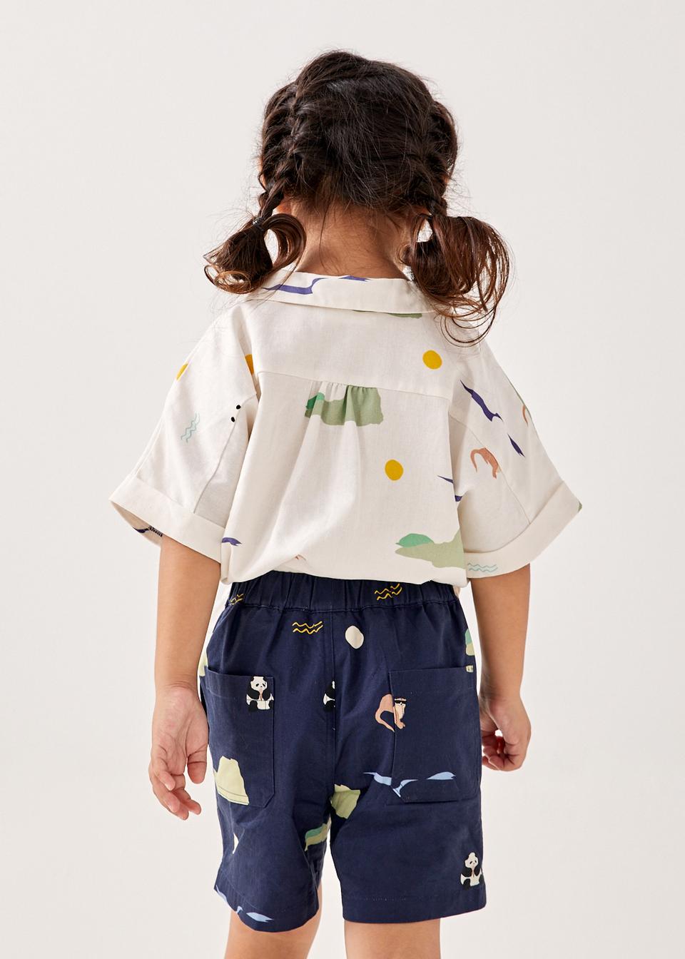 Kyla Linen Cuffed Drawstring Shirt in Summer Seascape