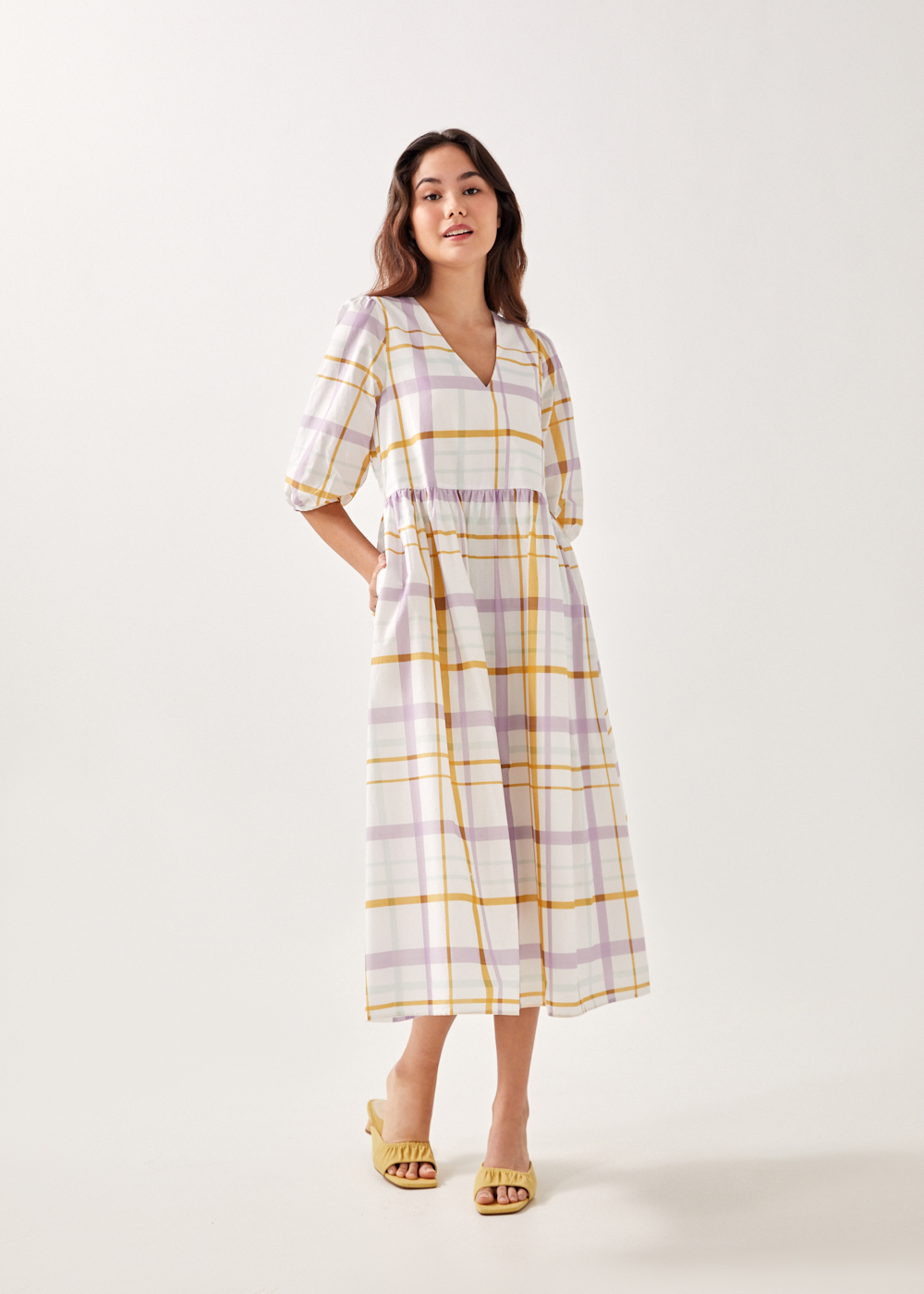 

Camellia Gingham Relaxed Midaxi Dress-031-S