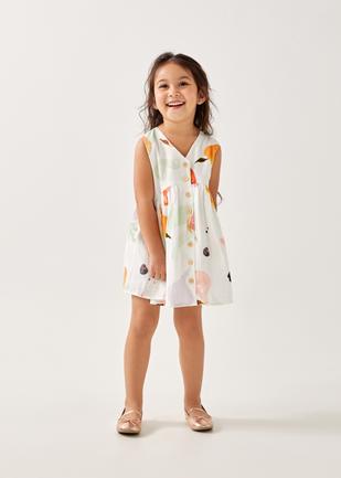 Maize Cotton Button Down Dress in Fruity Harvest