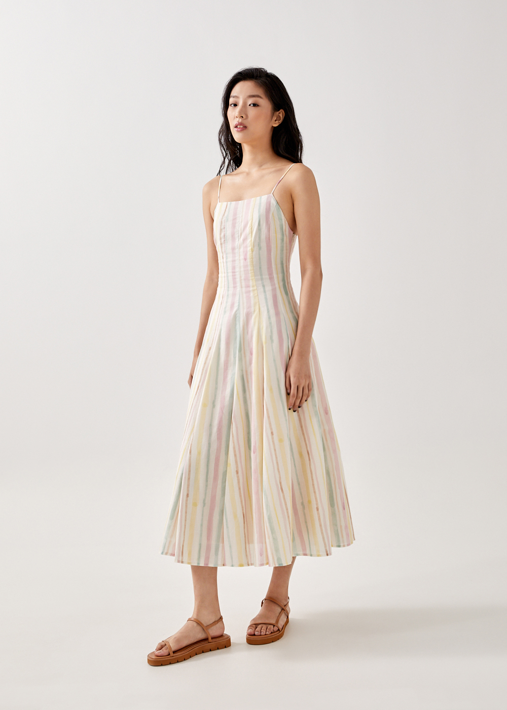 

Holly Pleated Striped Maxi Dress-035-M