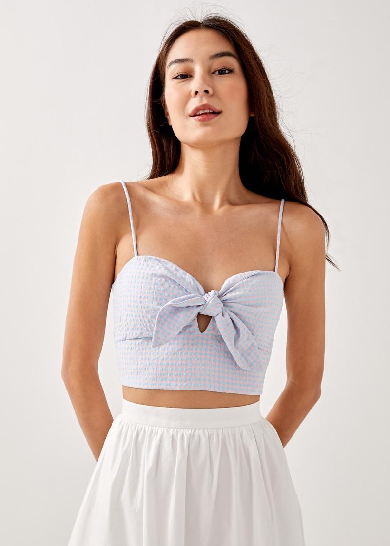 Rochelle Padded Gingham Knot Front Top
