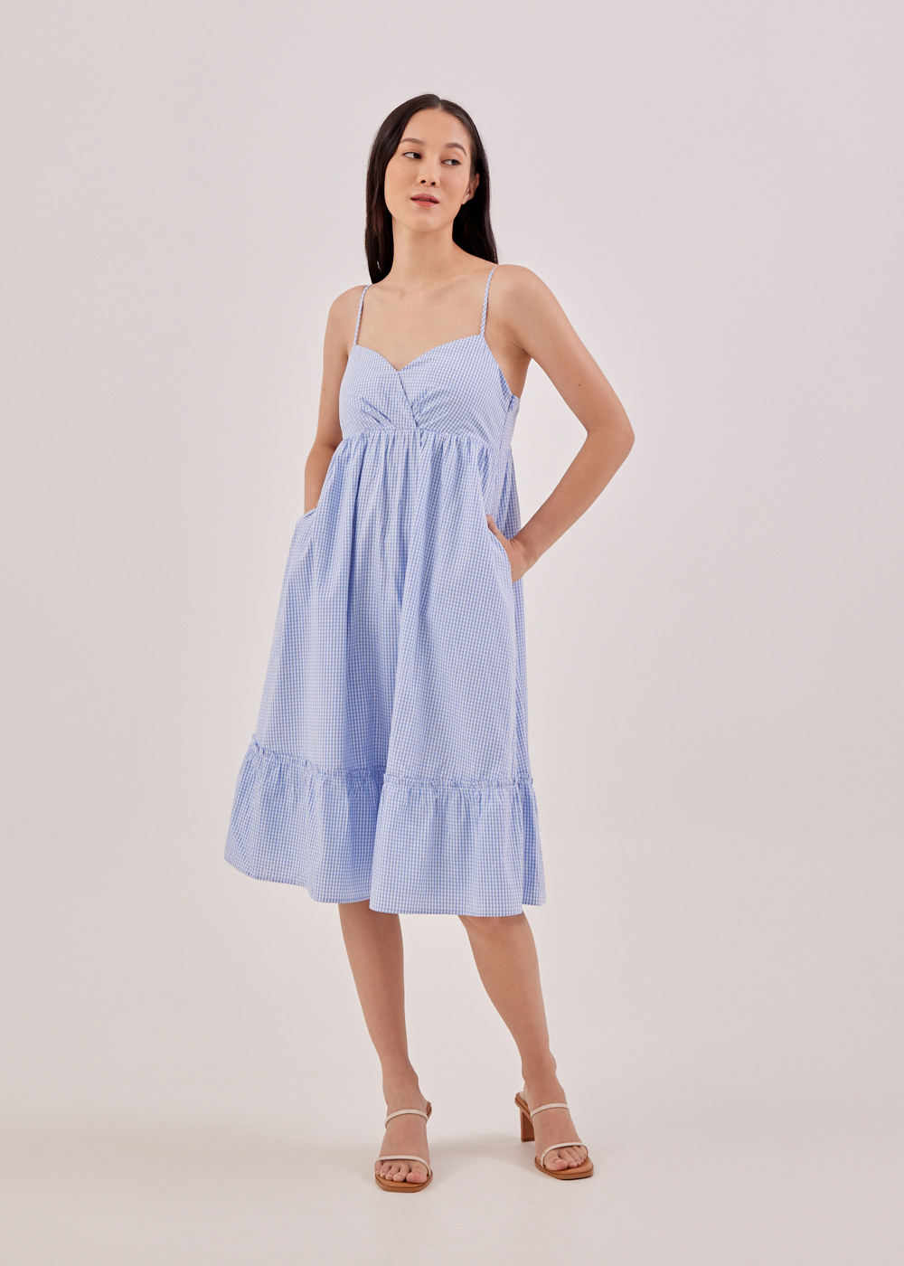 

Maelle Padded Gingham Trapeze Dress-261-S