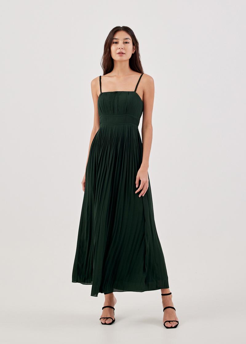 Brittany Padded Pleated Maxi Dress