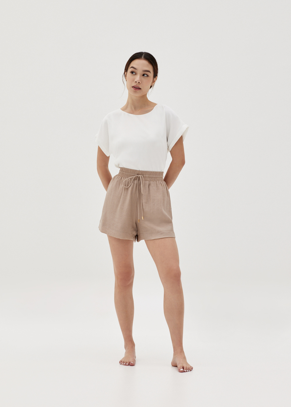 

Ellia Elastic Textured Lounge Shorts-146-XS