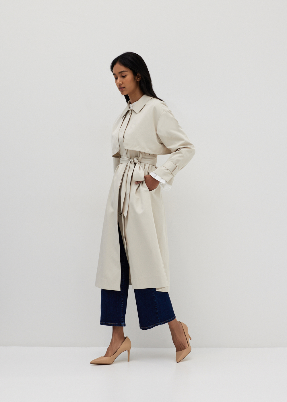 

Ivonne Twill A-line Midi Trench Coat-042-XS