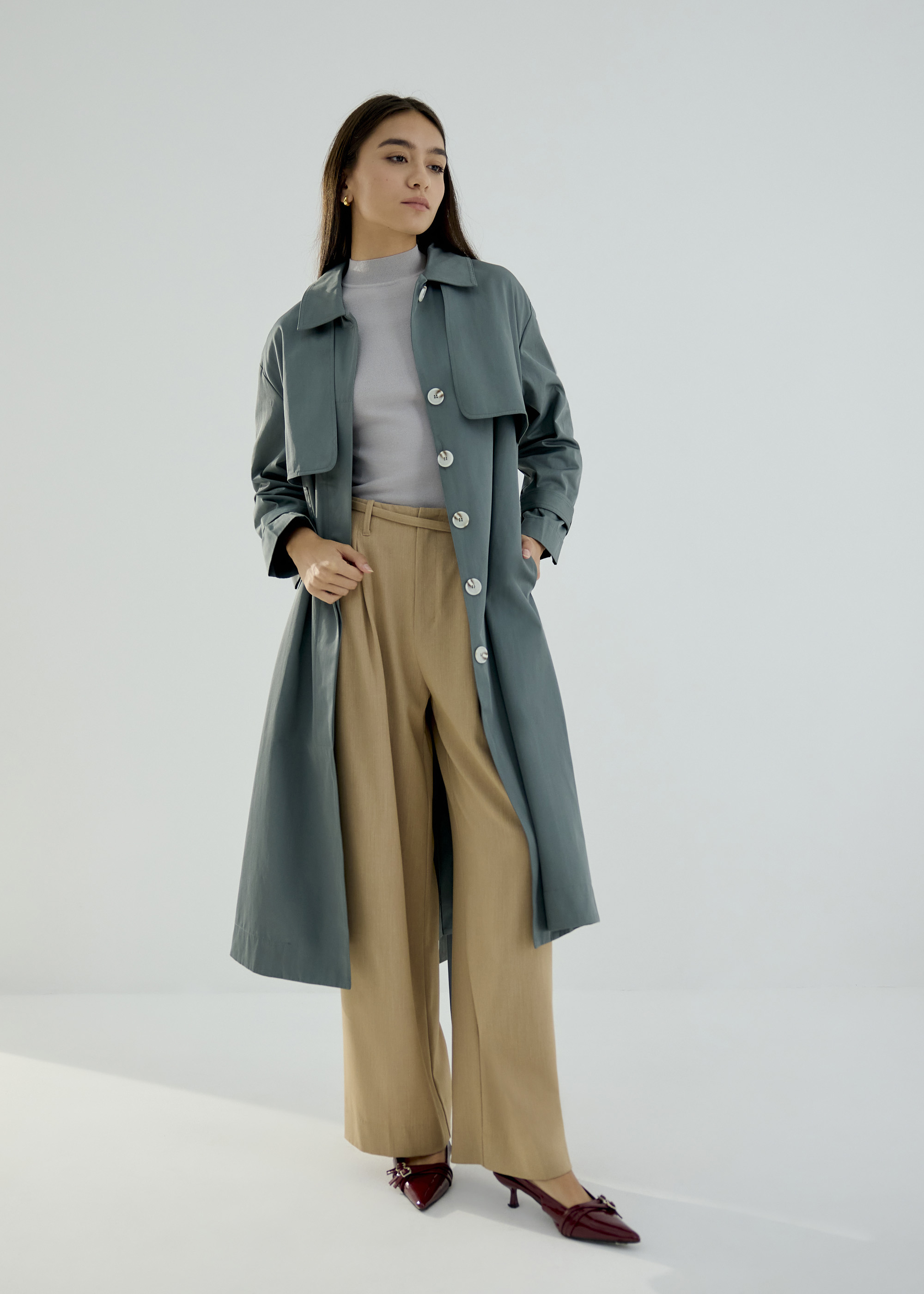 

Ivonne Twill A-line Midi Trench Coat-160-XS