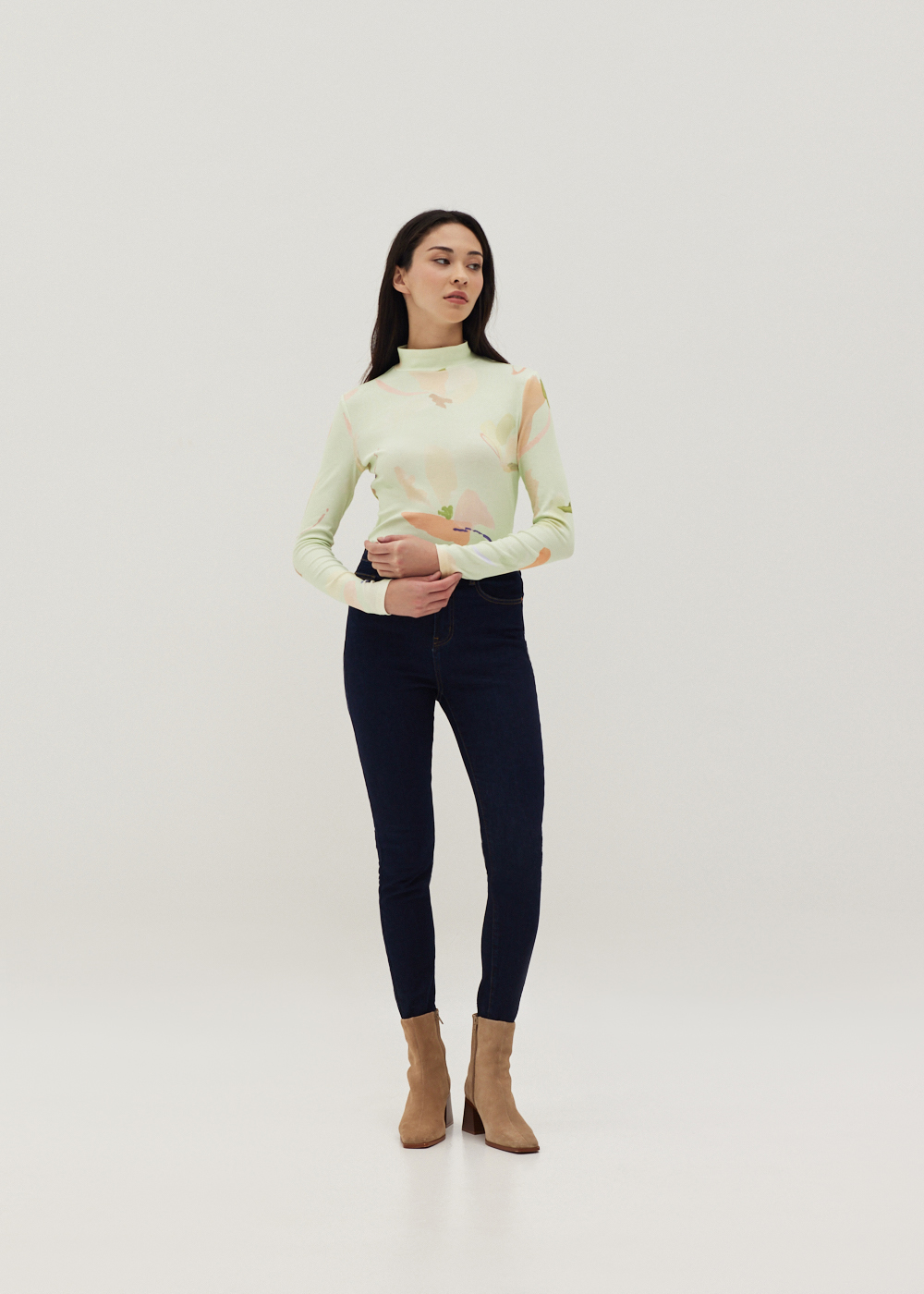 

Eliza Turtle Neck Knit Top in Floral Medley-021-XS