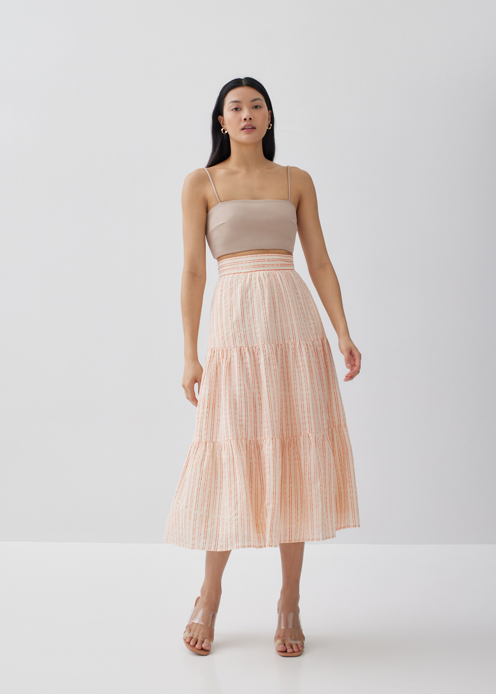 

Chienna Striped Broderie Tiered Skirt-007-XL