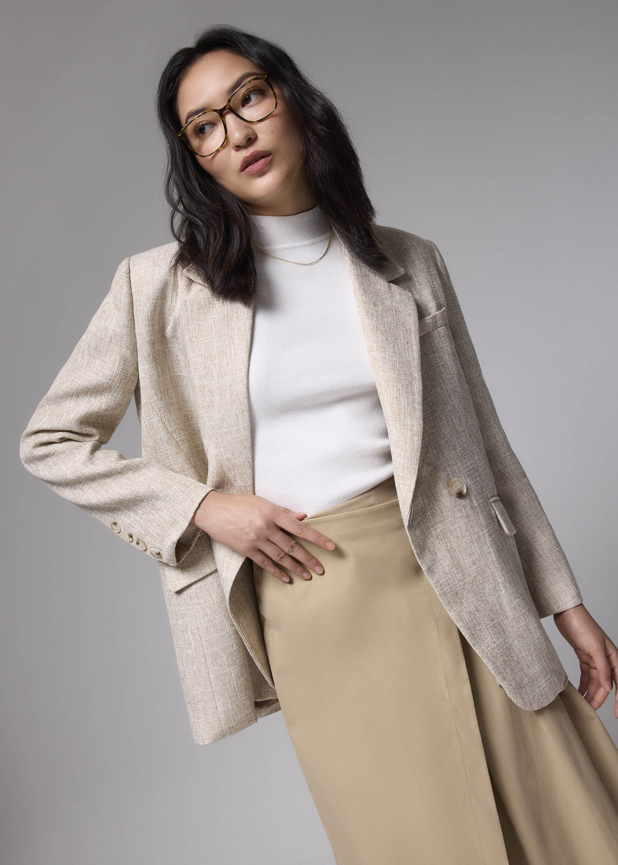 

Shoulder Padded Tailored Tweed Blazer-124-S