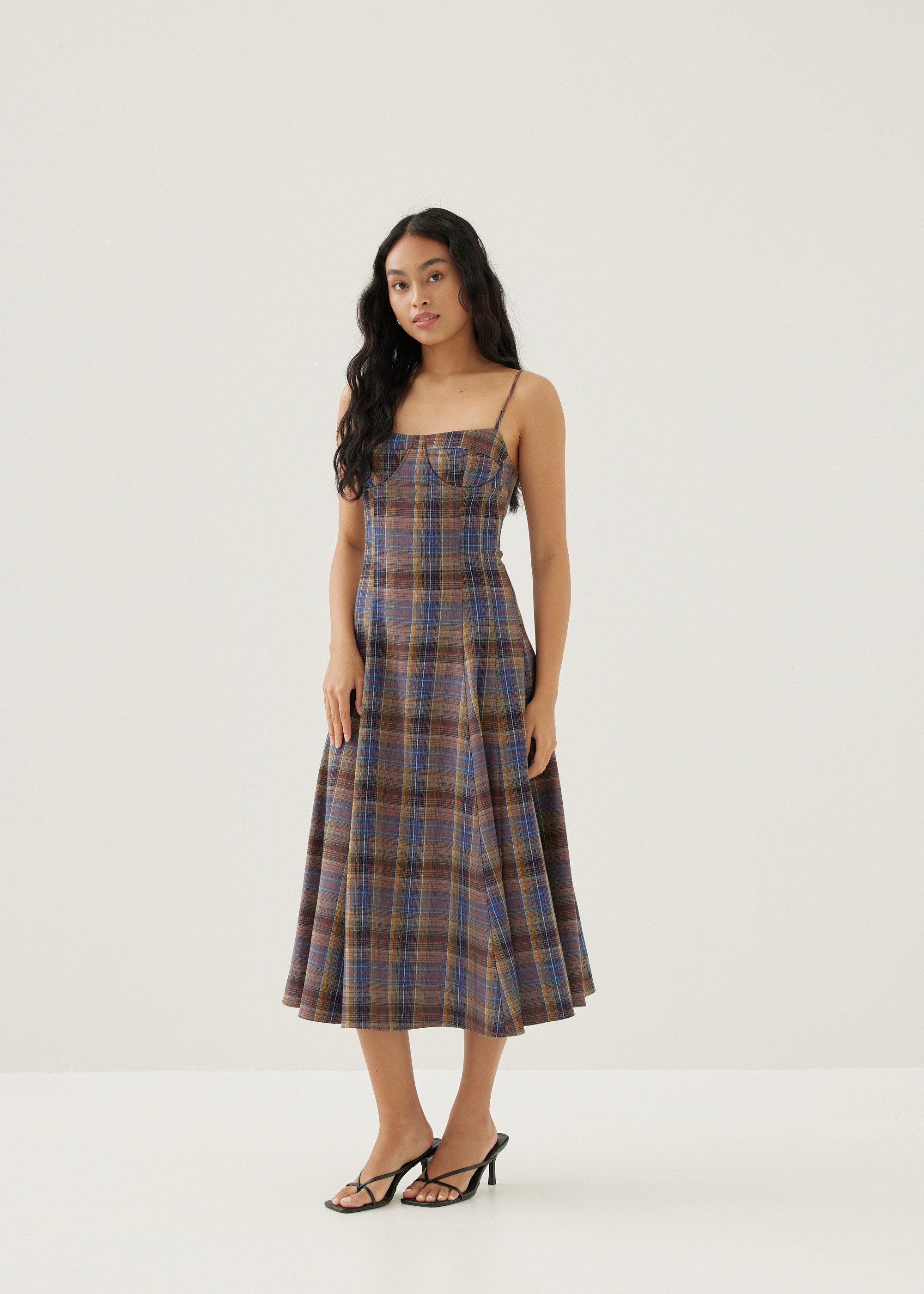 

Norie Padded Plaid Sweetheart Midi Dress-004-S