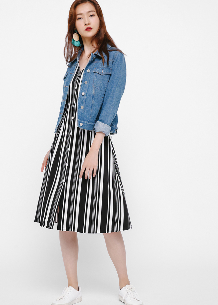 ribbon stripe midi dress