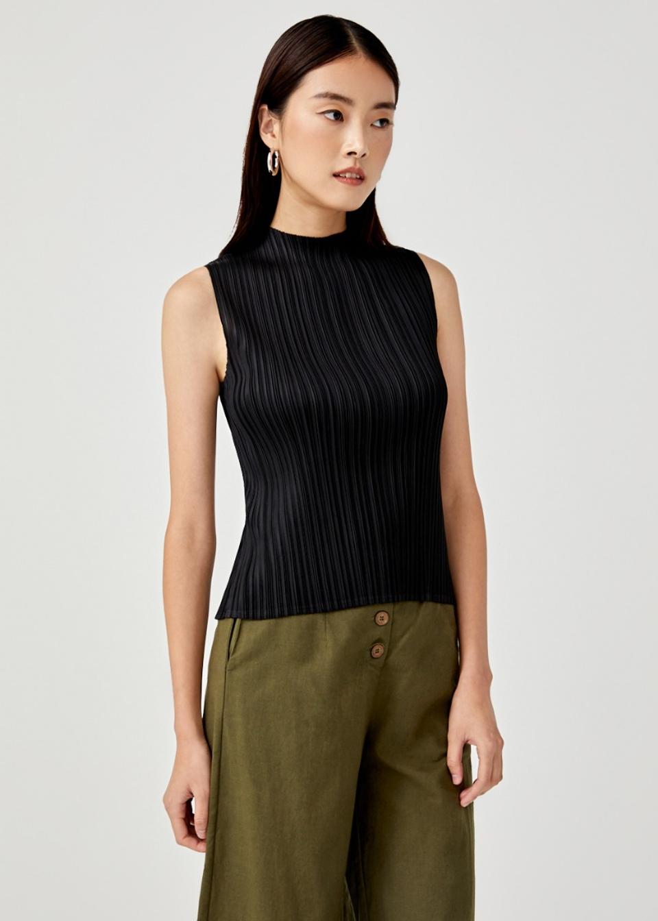 Cassie Pleated High Neck Top